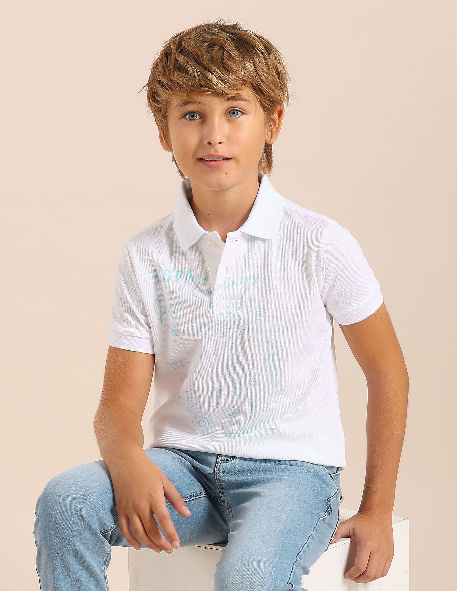 U.S. Polo Assn. Kids Boys Graphic Printed Regular Fit Polo T shirt