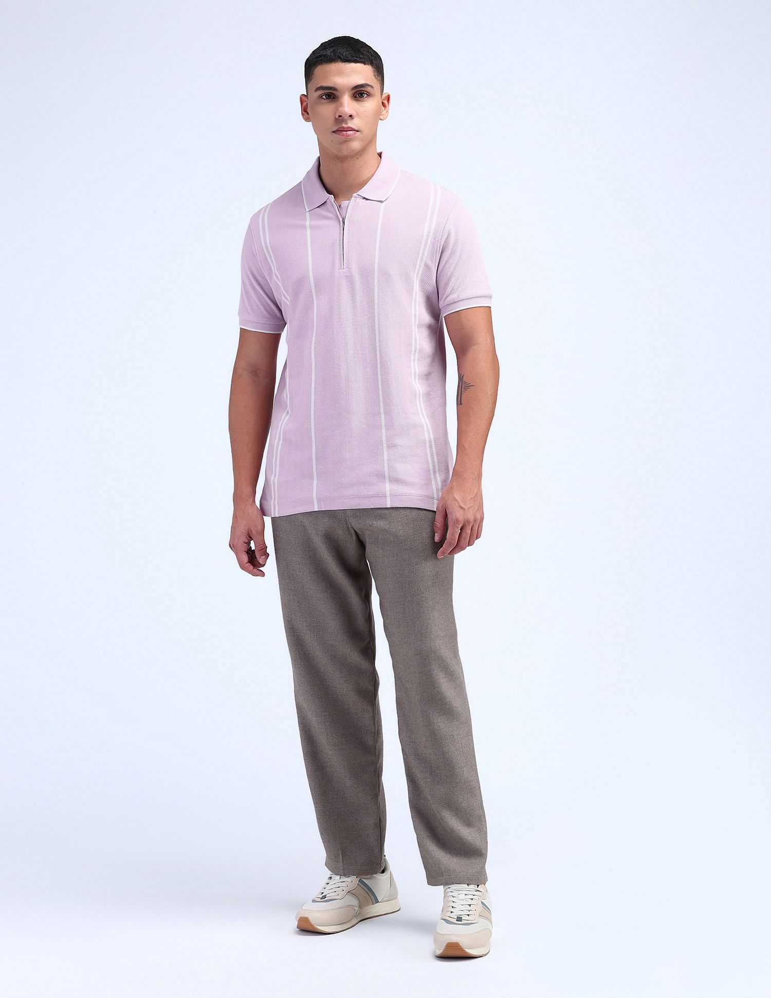 Flying Machine Vertical Striped Regular Polo Shirt