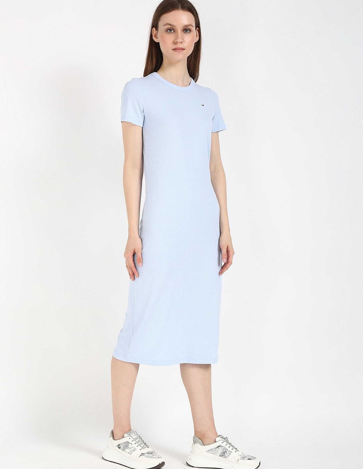 Tommy Hilfiger Cotton Crew Neck Midi Dress
