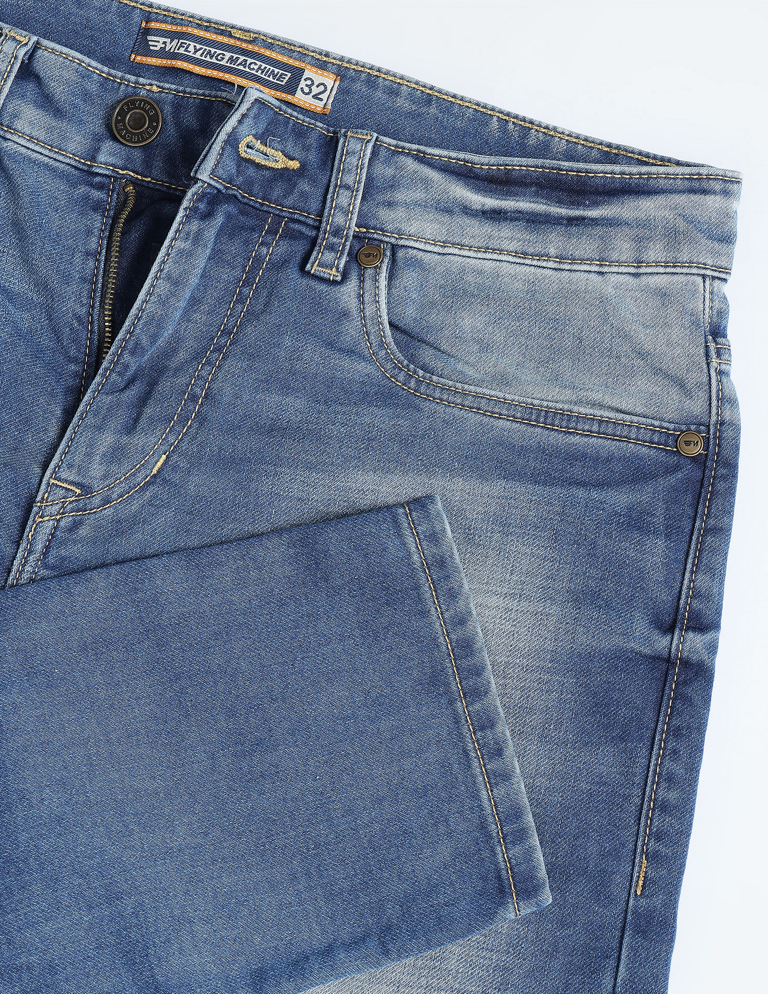Flying Machine Stone Wash Slash Slim Tapered Fit Jeans