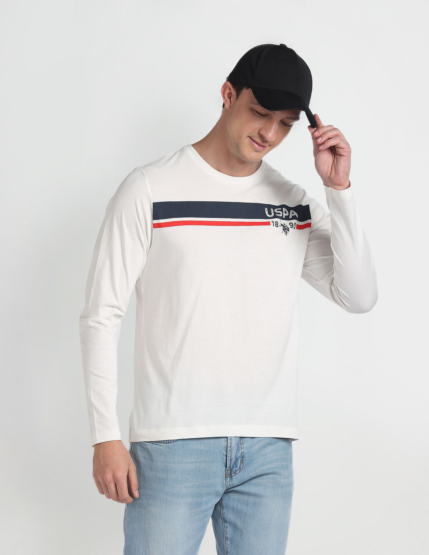 U.S. Polo Assn. Denim Co. Long Sleeve Brand Stripe Cotton T-Shirt