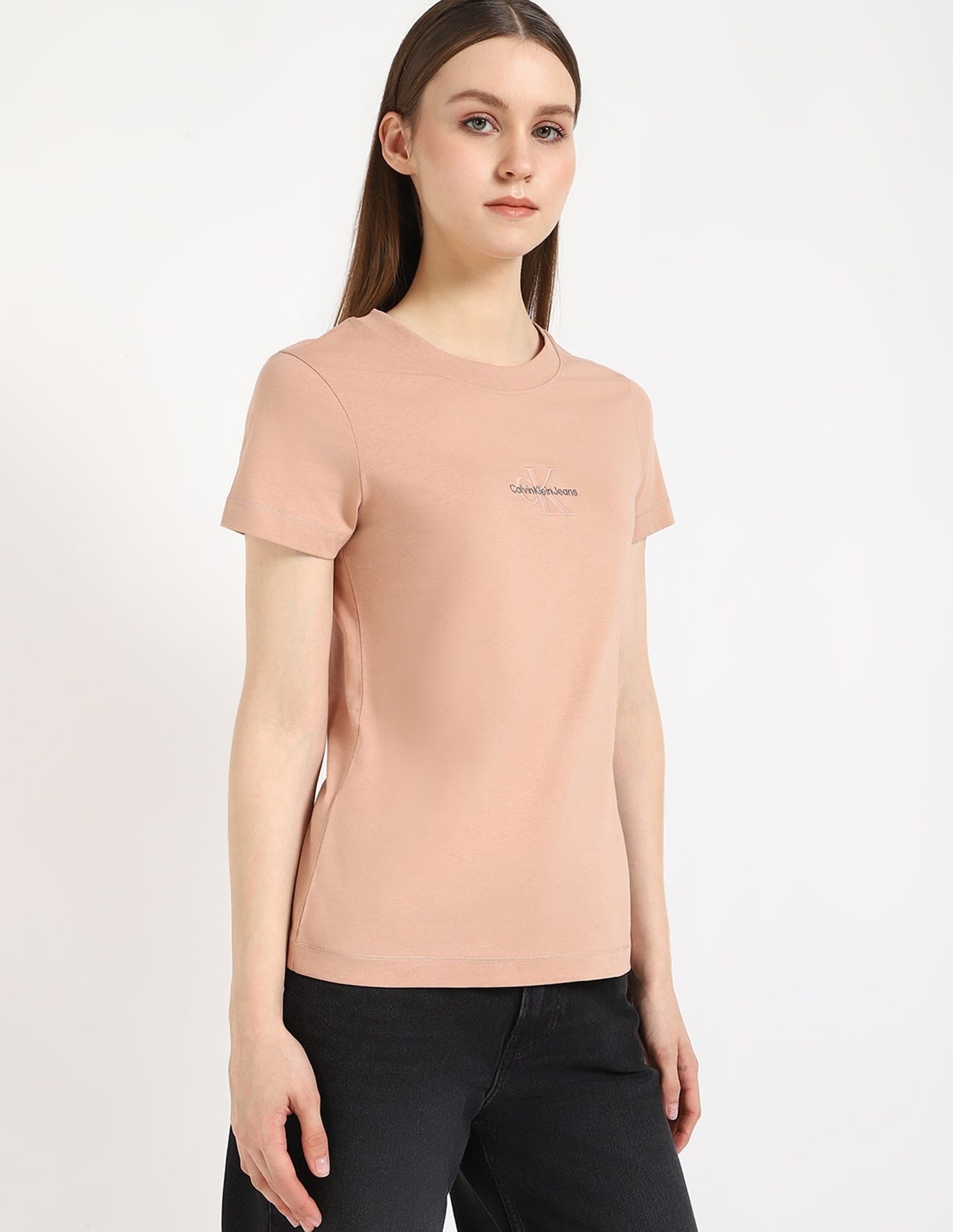 Buy Calvin Klein Jeans Womens Slim Fit Orange T-Shirt