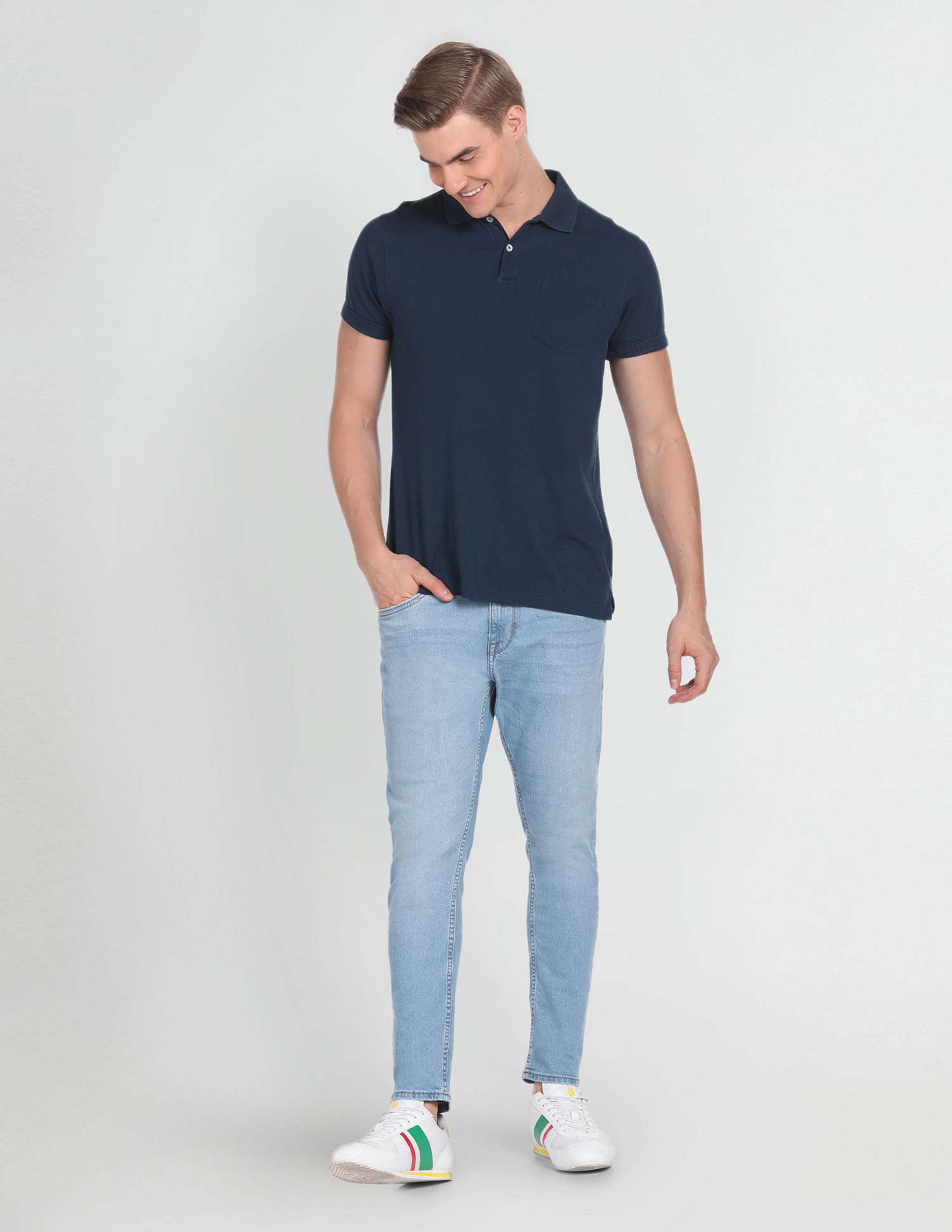 Grey polo outlet blue jeans