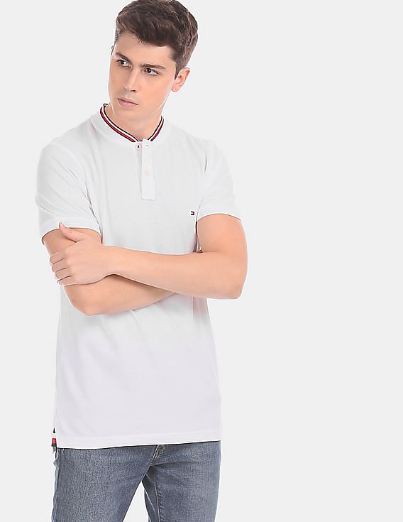 tommy hilfiger baseball collar slim polo shirt