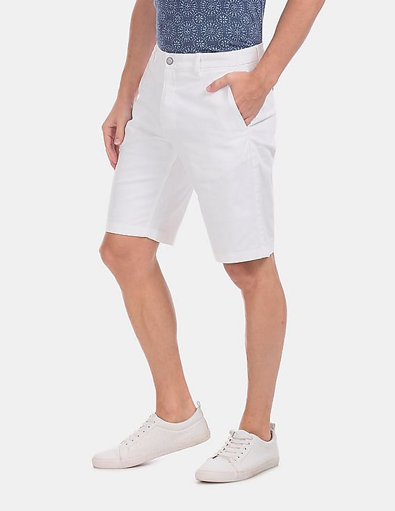 U.S. Polo Assn. White Solid Cotton Stretch Shorts
