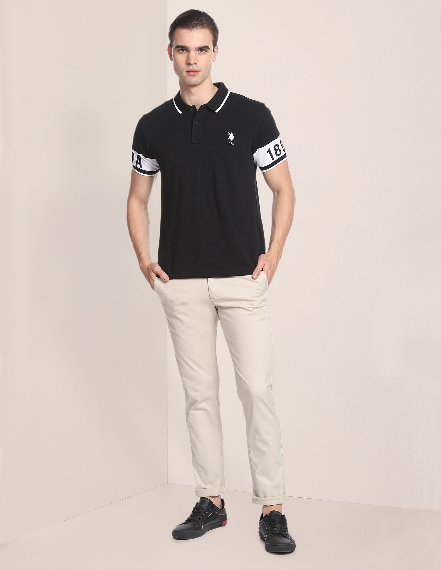 U.S. Polo Assn. Herringbone Textured Casual Trousers