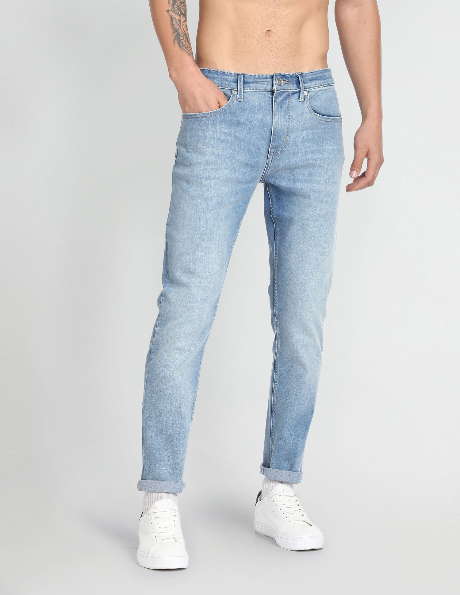 Flying Machine Slash Slim Tapered Fit Mid Rise Jeans