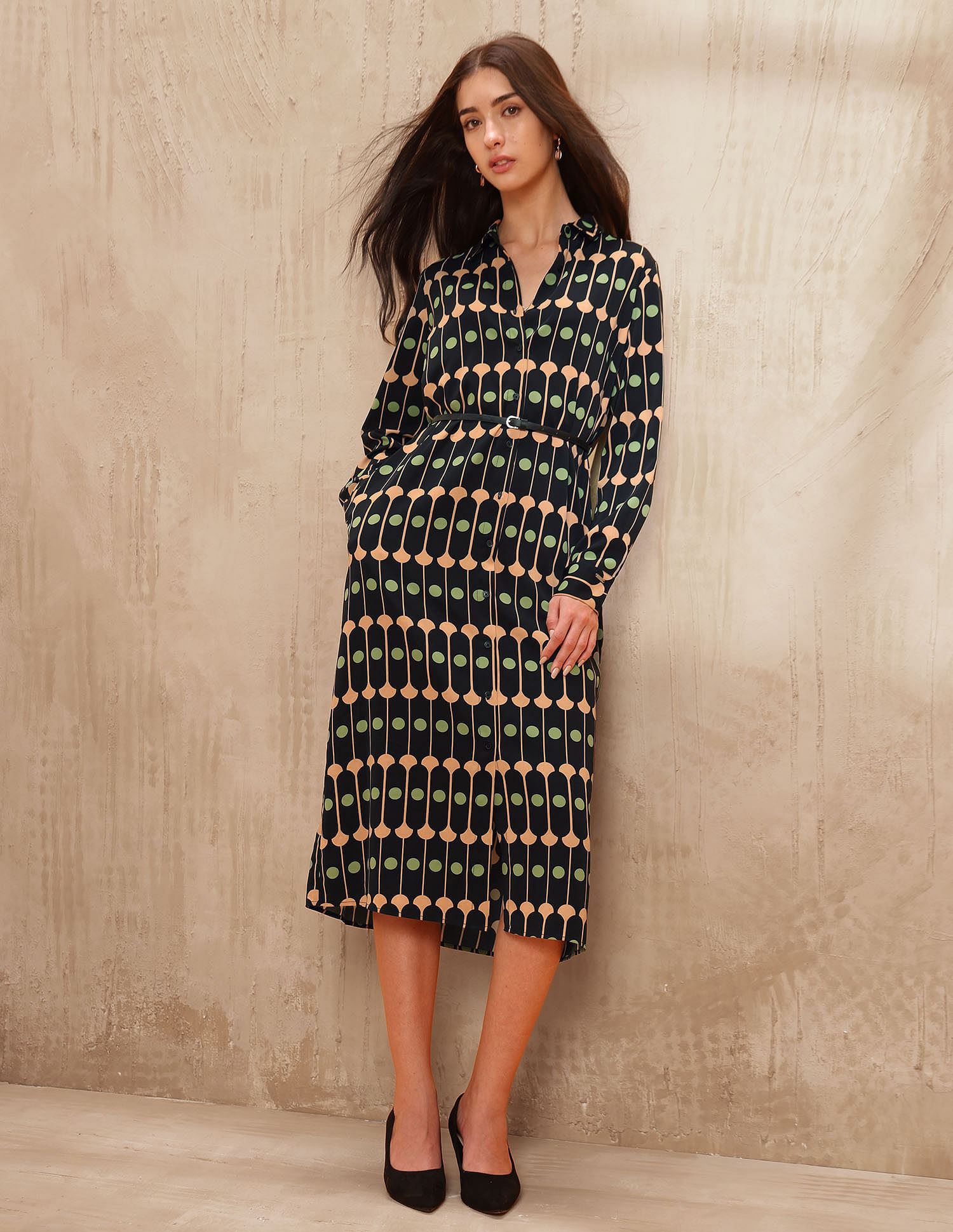 U.S. Polo Assn. Women Geometric Printed Midi Shirt Dress