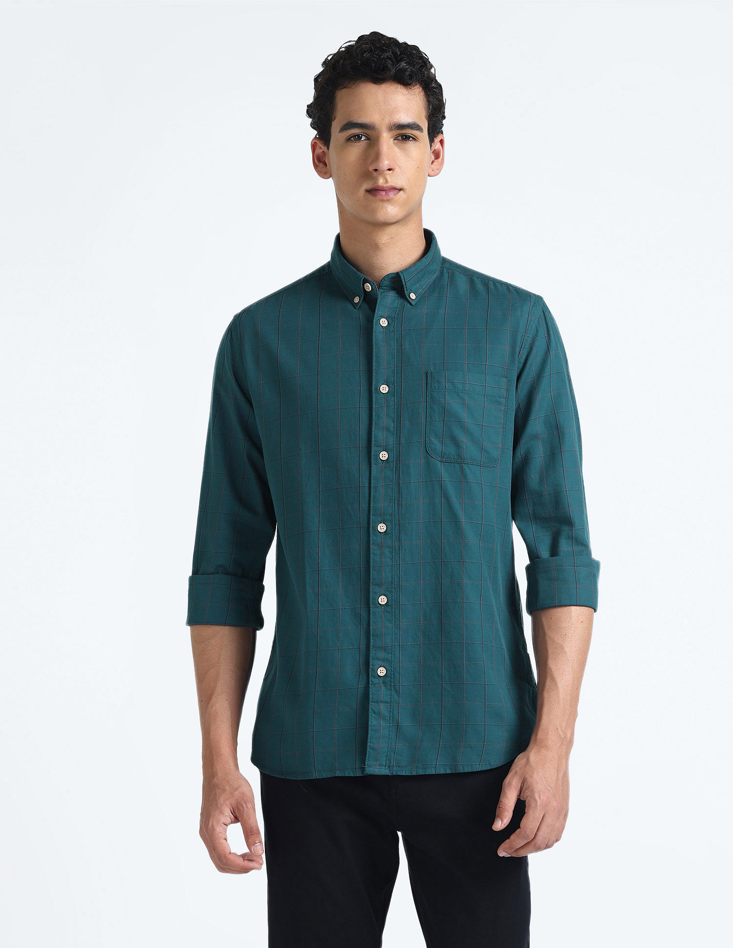 Flying Machine Windowpane Check Slim Shirt