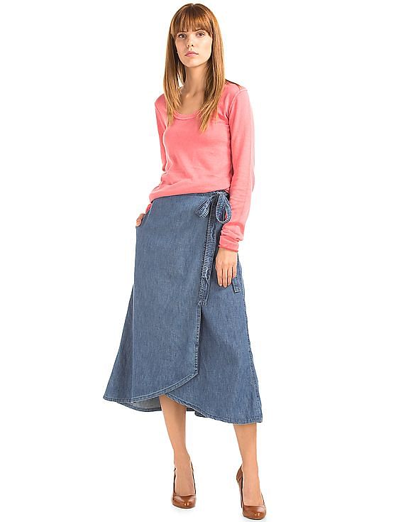 Buy GAP Women Women Blue 1969 Denim Wrap Skirt NNNOW