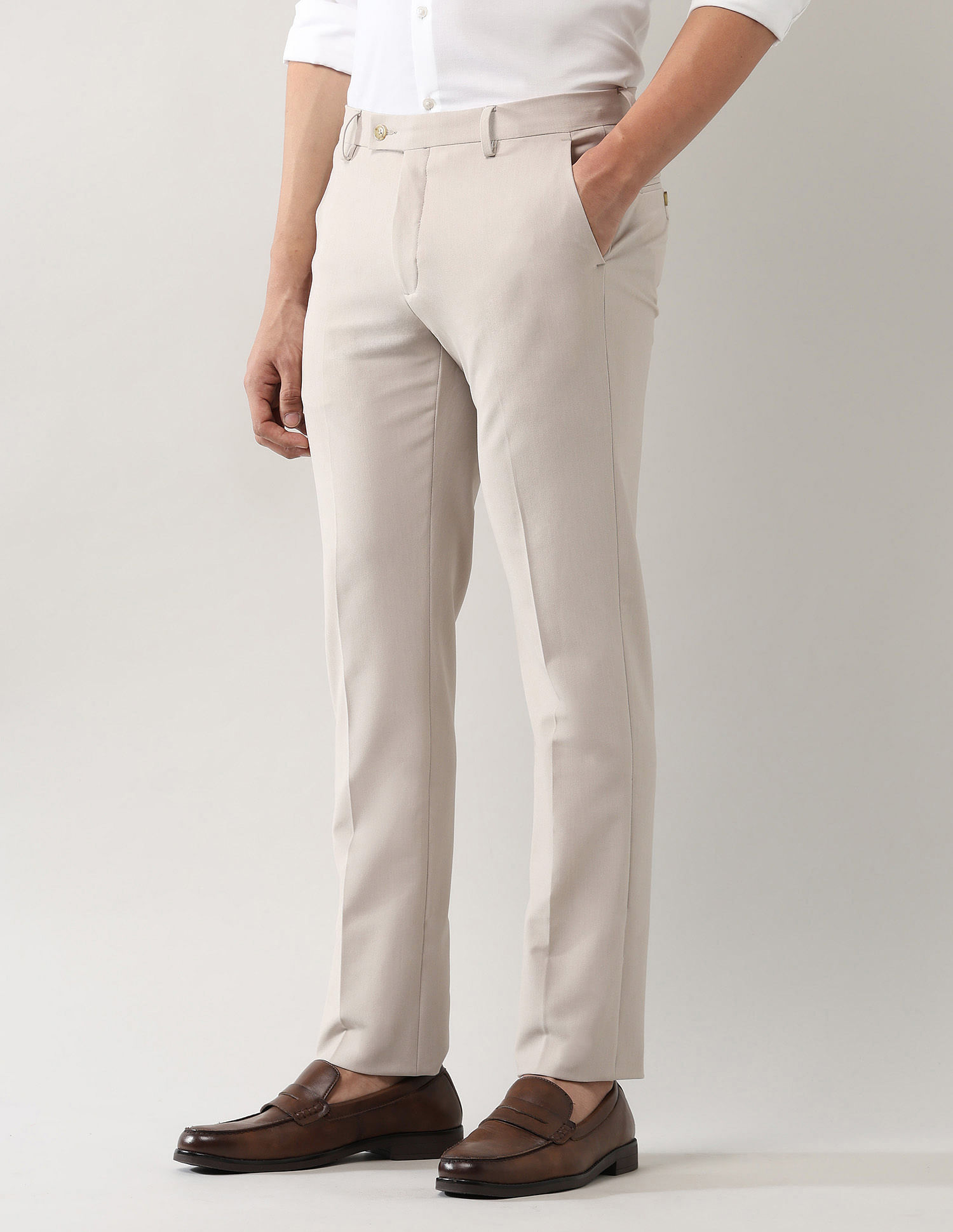 Arrow Mid Rise Solid Polyester Trousers