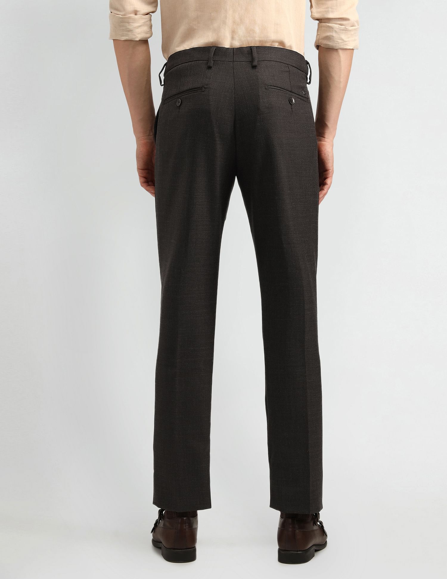 Arrow Solid Dobby Slim Fit Trousers