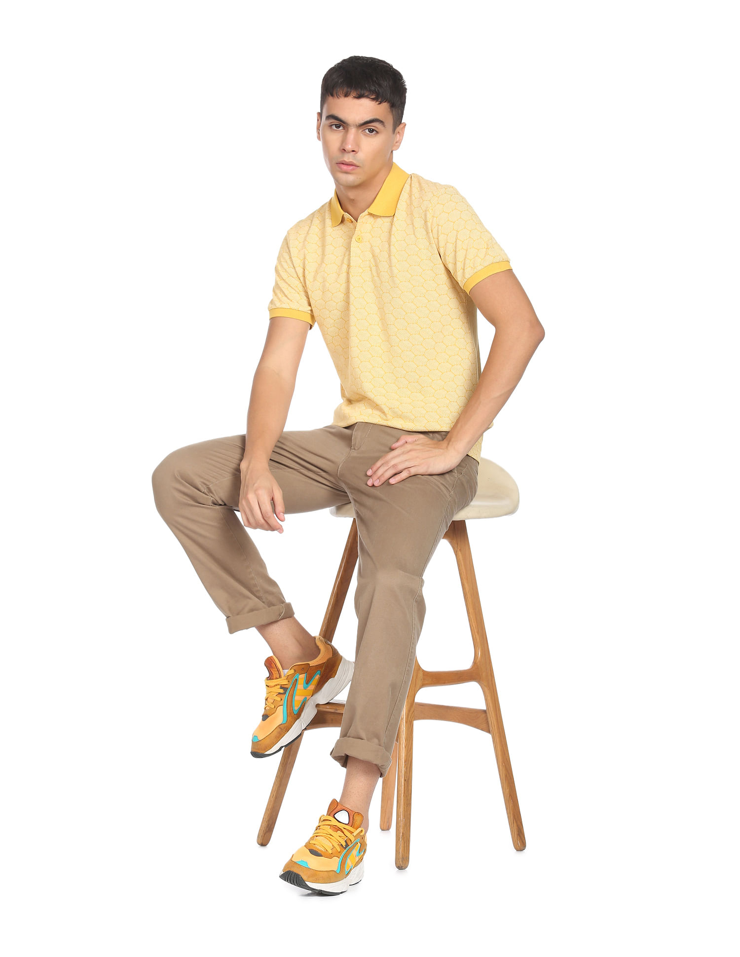Flying Machine All Over Geometric Print Cotton Polo Shirt