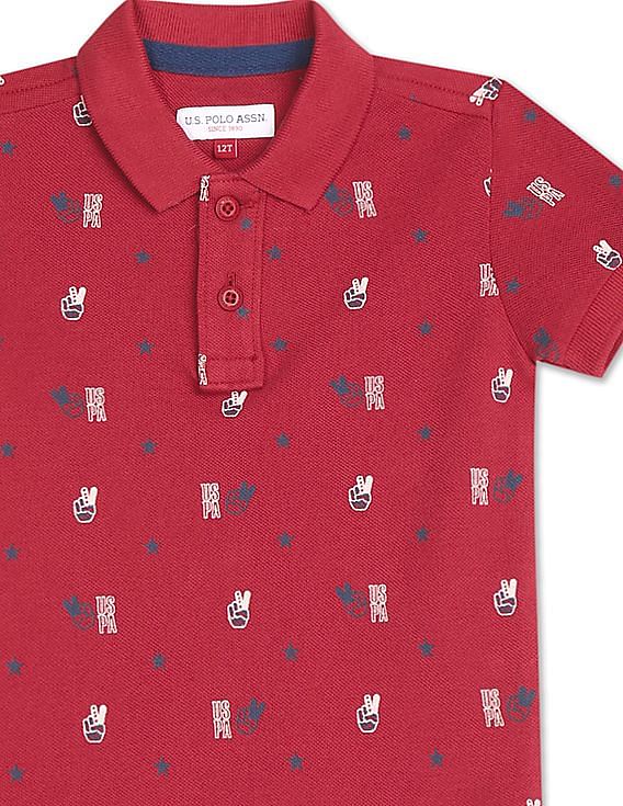U.S. Polo Assn. Kids Boys Red Pique Printed Polo Shirt