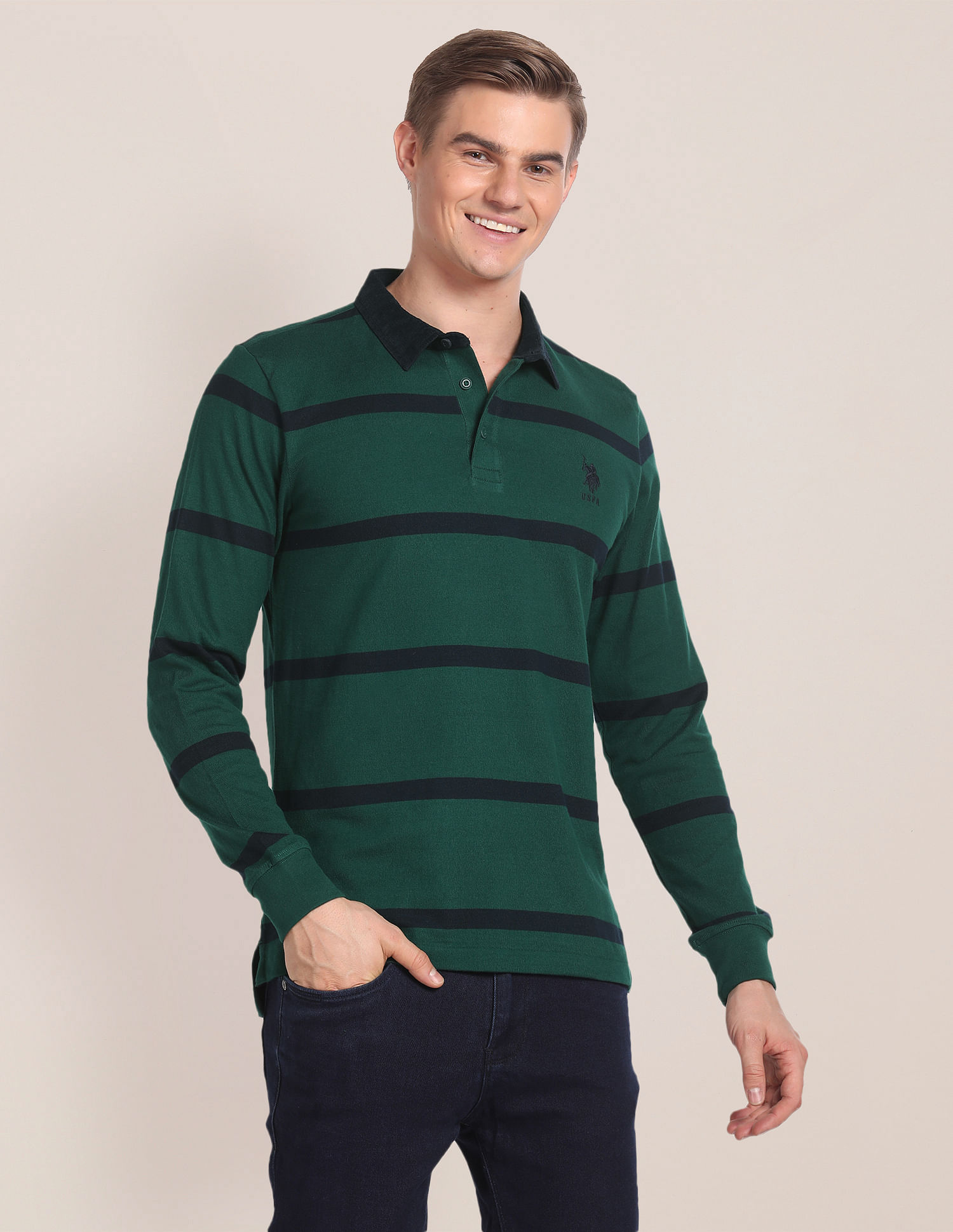 Striped long hotsell sleeve polo