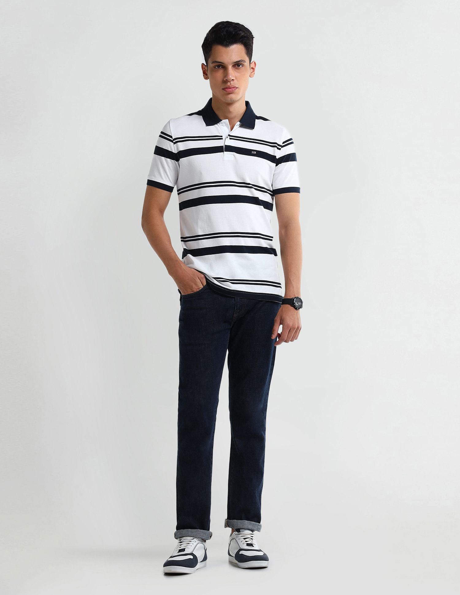 Arrow Sport Dynamax Horizontal Striped Regular Polo Shirt