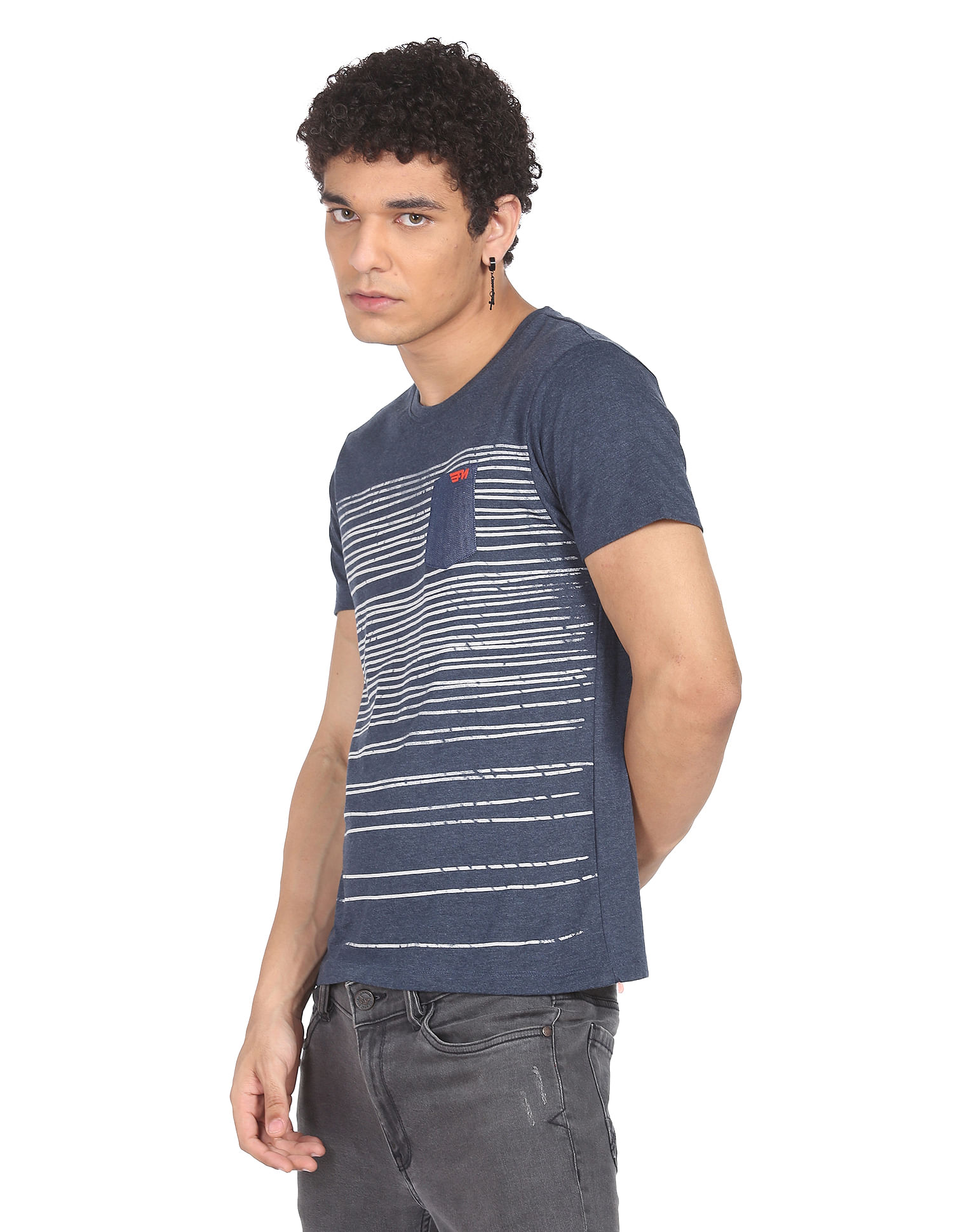 Flying Machine Horizontal Stripe Heathered T-Shirt