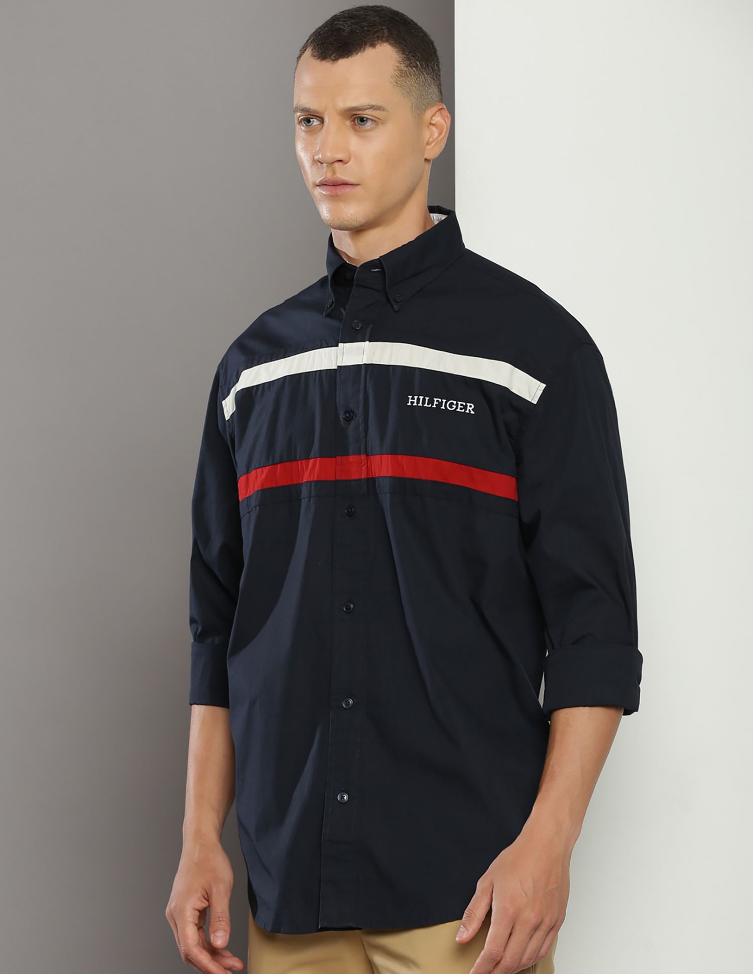 Tommy Hilfiger Relaxed Fit Split Global Stripe Shirt
