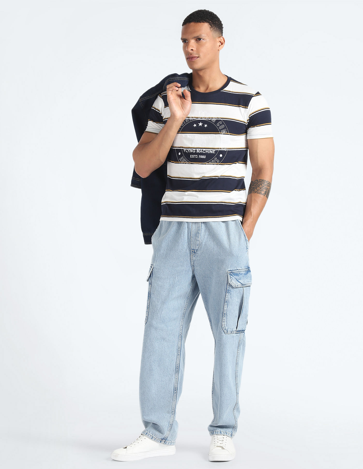 Flying Machine Horizontal Stripe Crew Neck T-Shirt