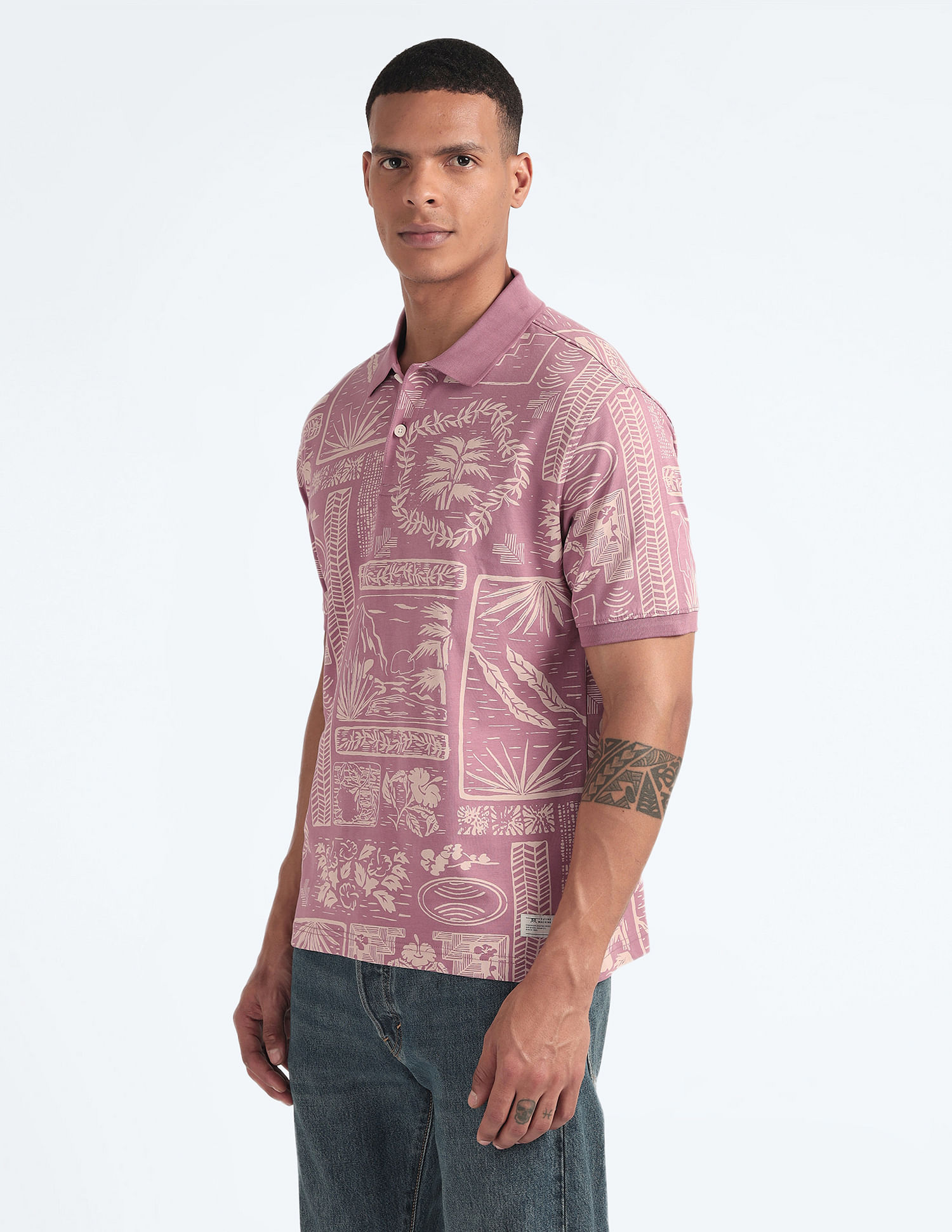 Flying Machine Tropical Print Relaxed Polo Shirt