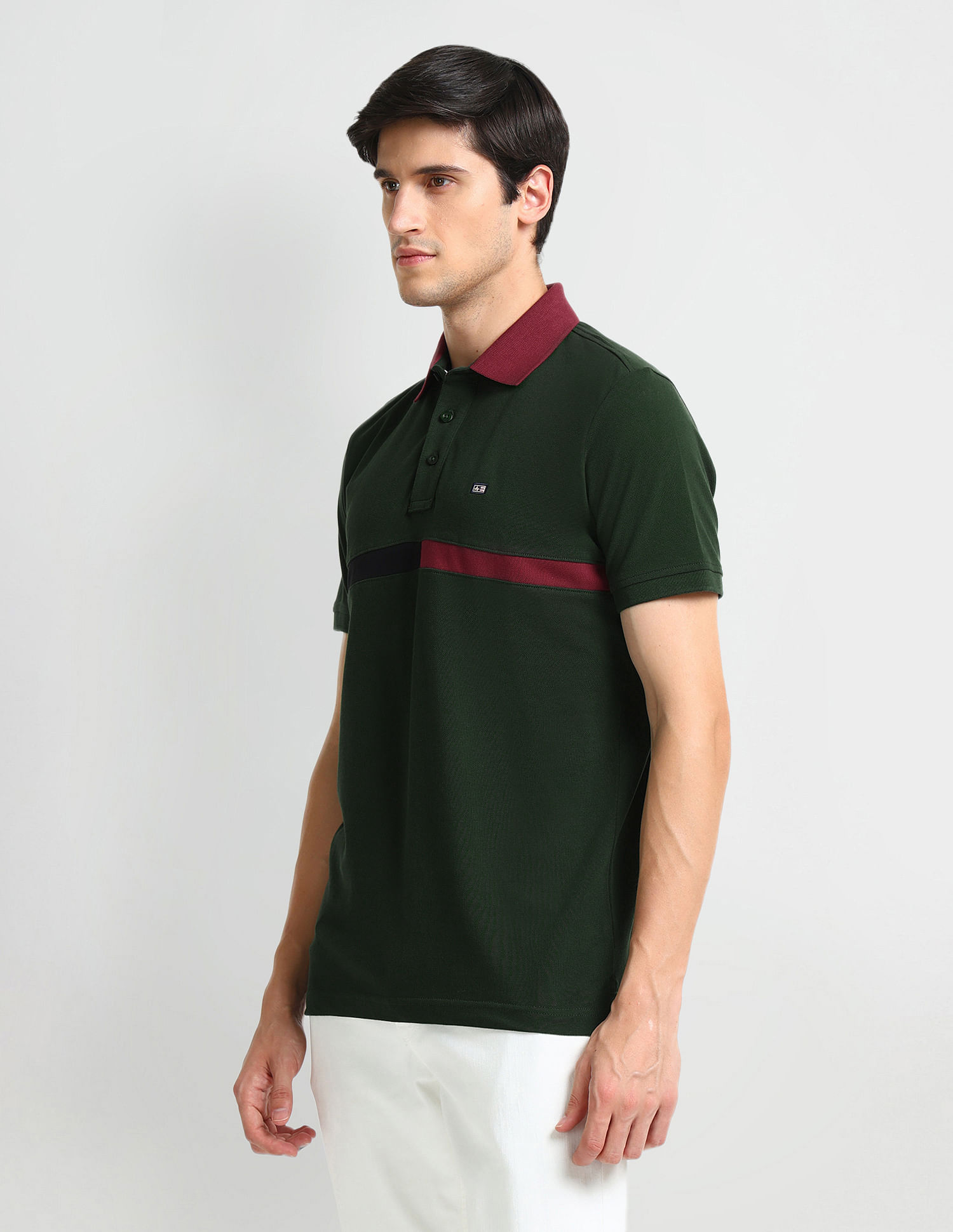 Arrow Sports Contrast Collar Striped Polo Shirt