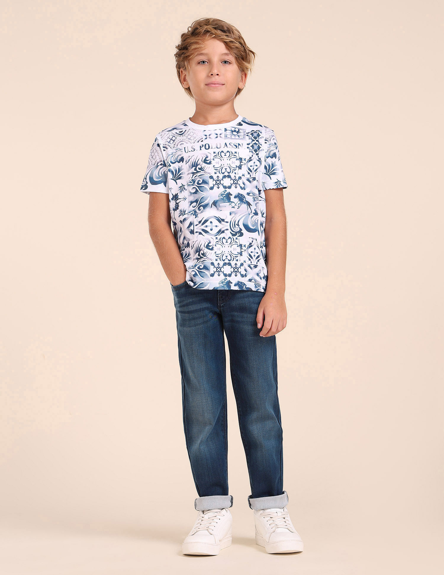 U.S. Polo Assn. Kids Boys Regular Fit All-Over Printed T-Shirt