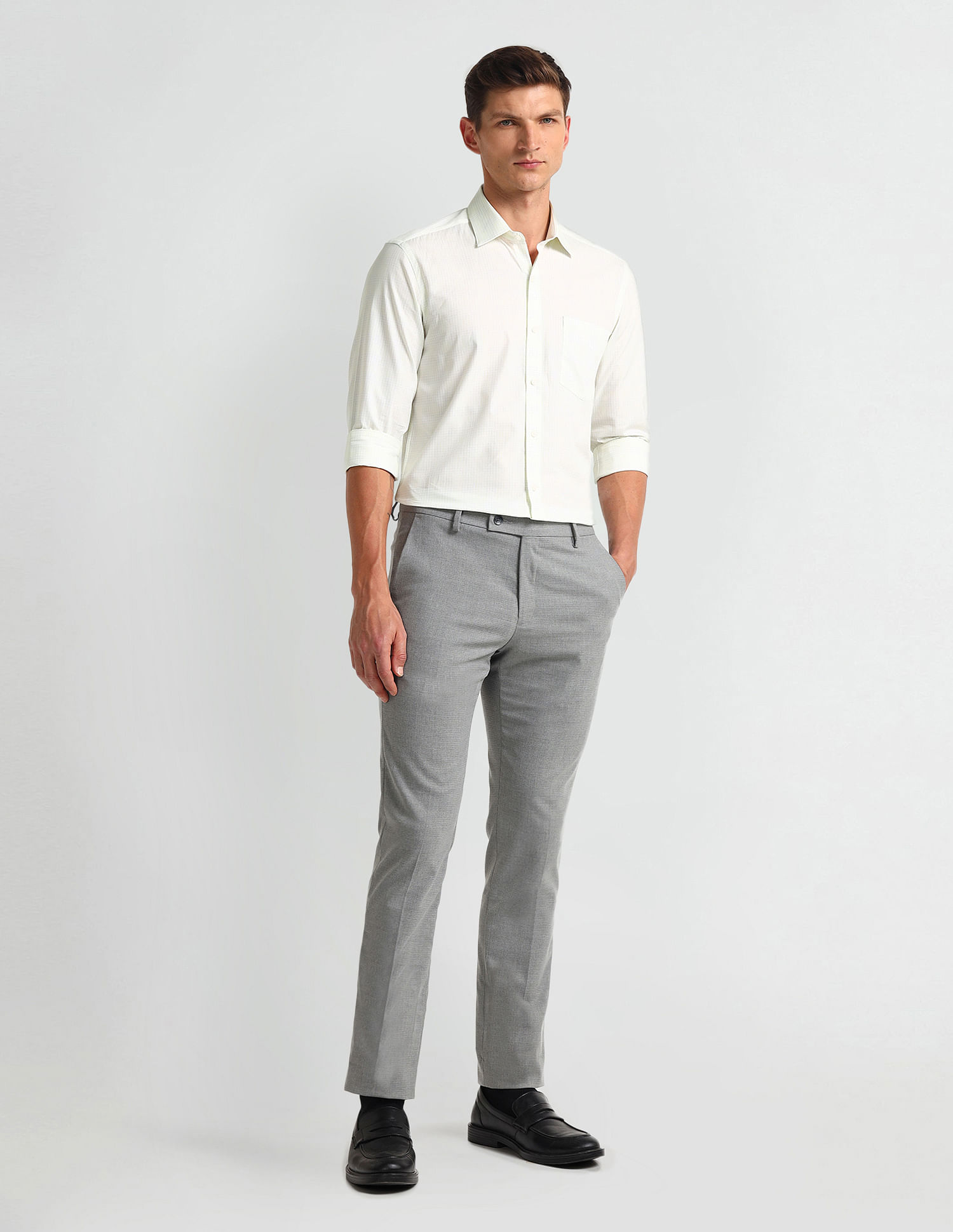 Arrow Plaid Checked Dobby Cotton Shirt