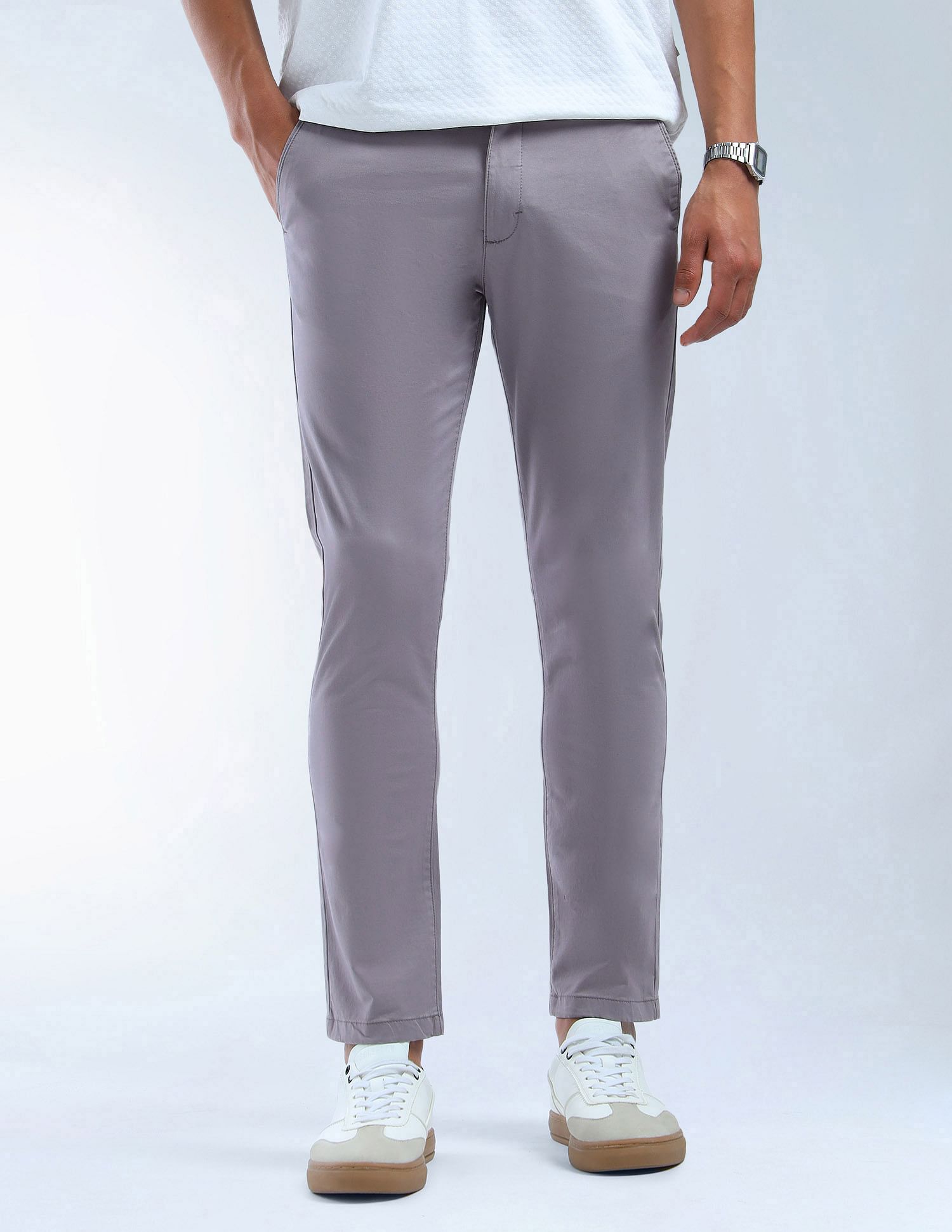 Flying Machine Mid Rise Slash Slim Tapered Fit Trousers