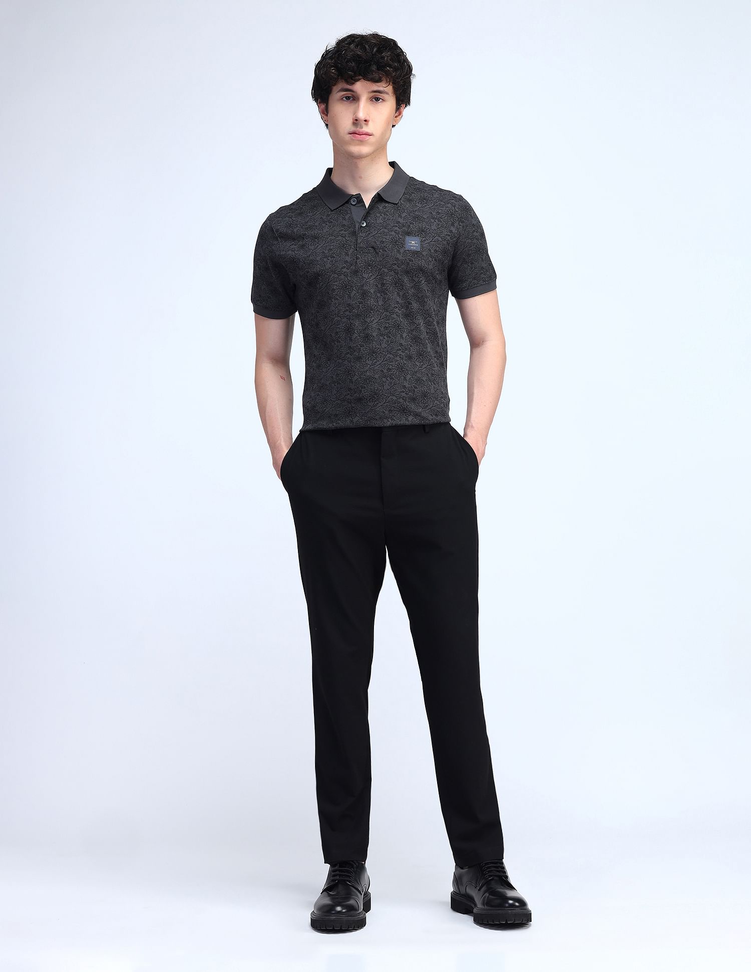 Flying Machine Floral Printed Cotton Polo Shirt