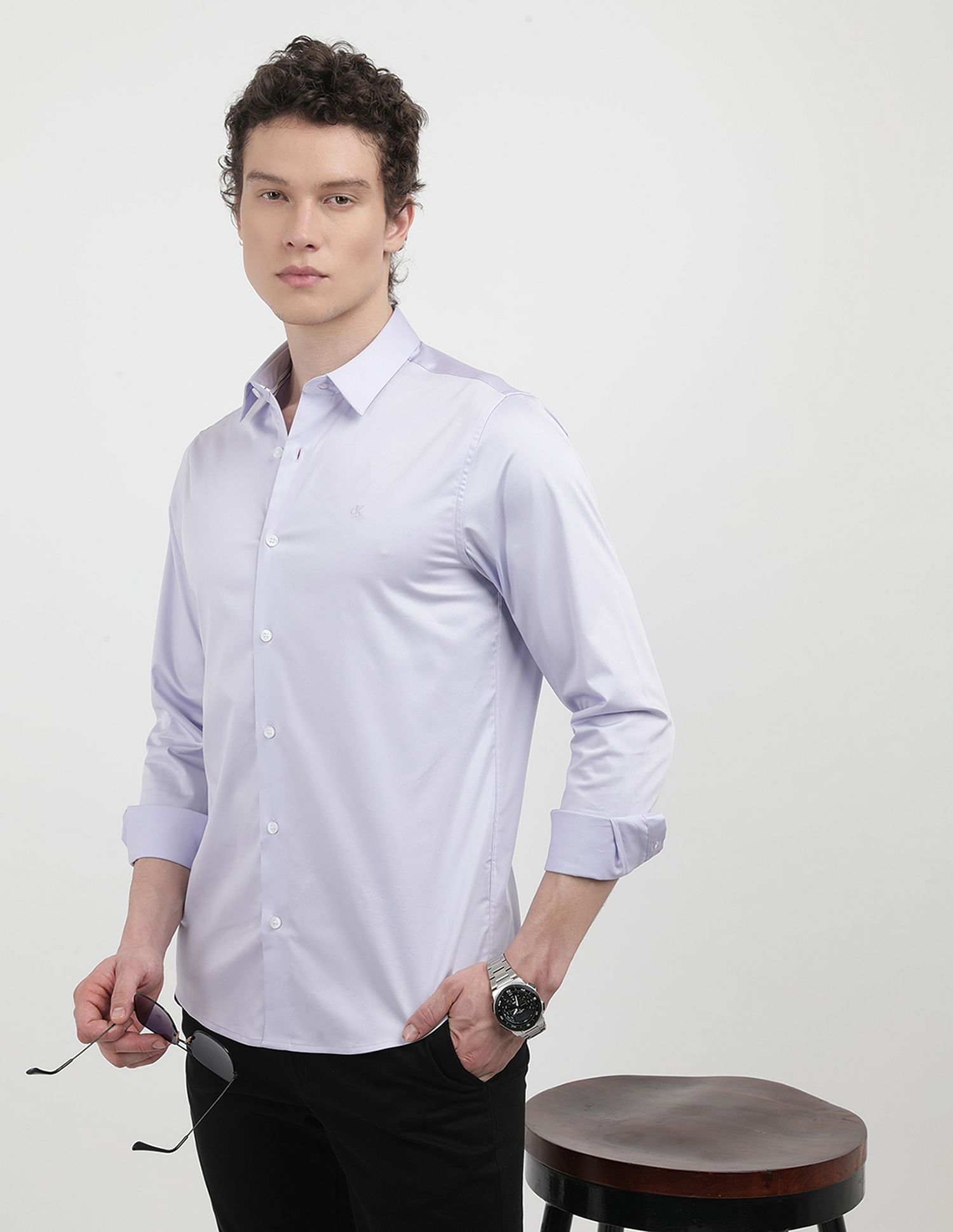 Calvin Klein Jeans Stretch Satin Slim Fit Shirt
