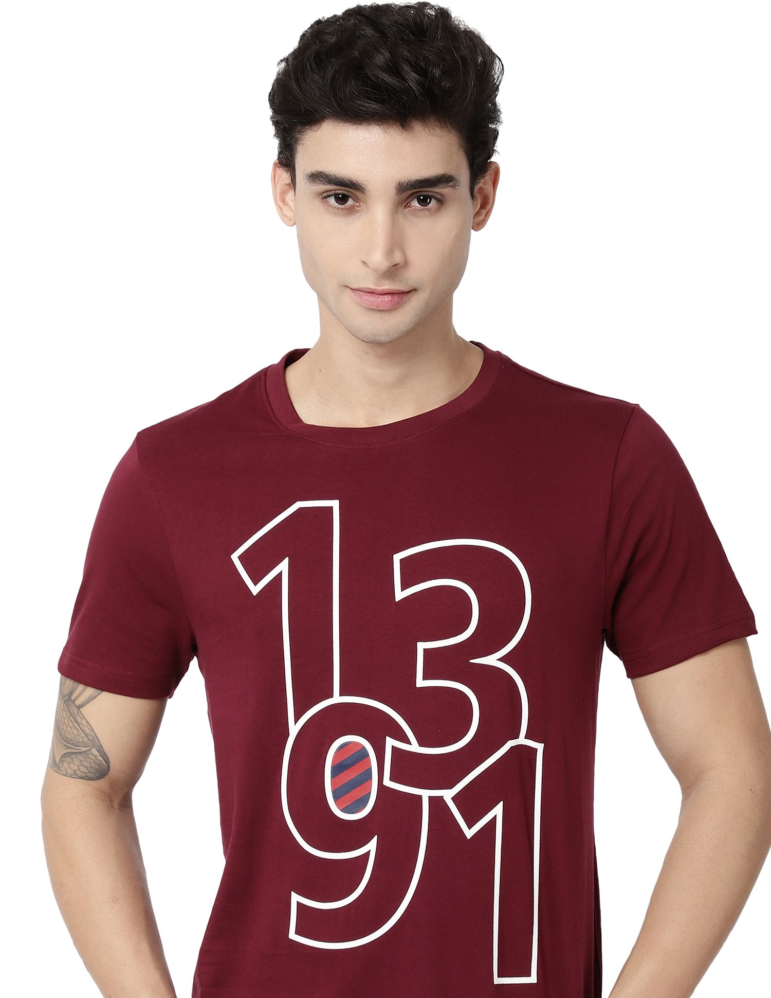 AD by Arvind Crew Neck Typographic Print Cotton T-Shirt