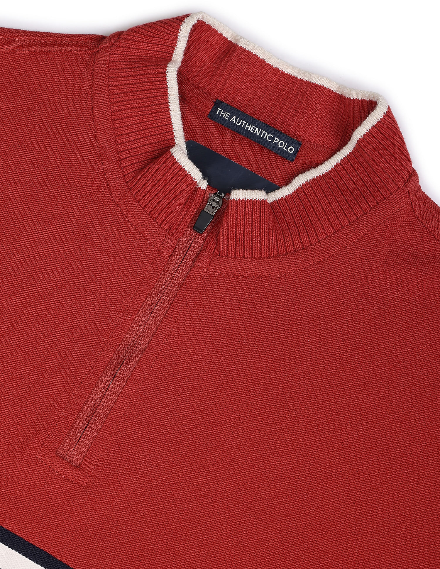 Flying Machine Mock Neck Horizontal Stripe Cotton T-Shirt