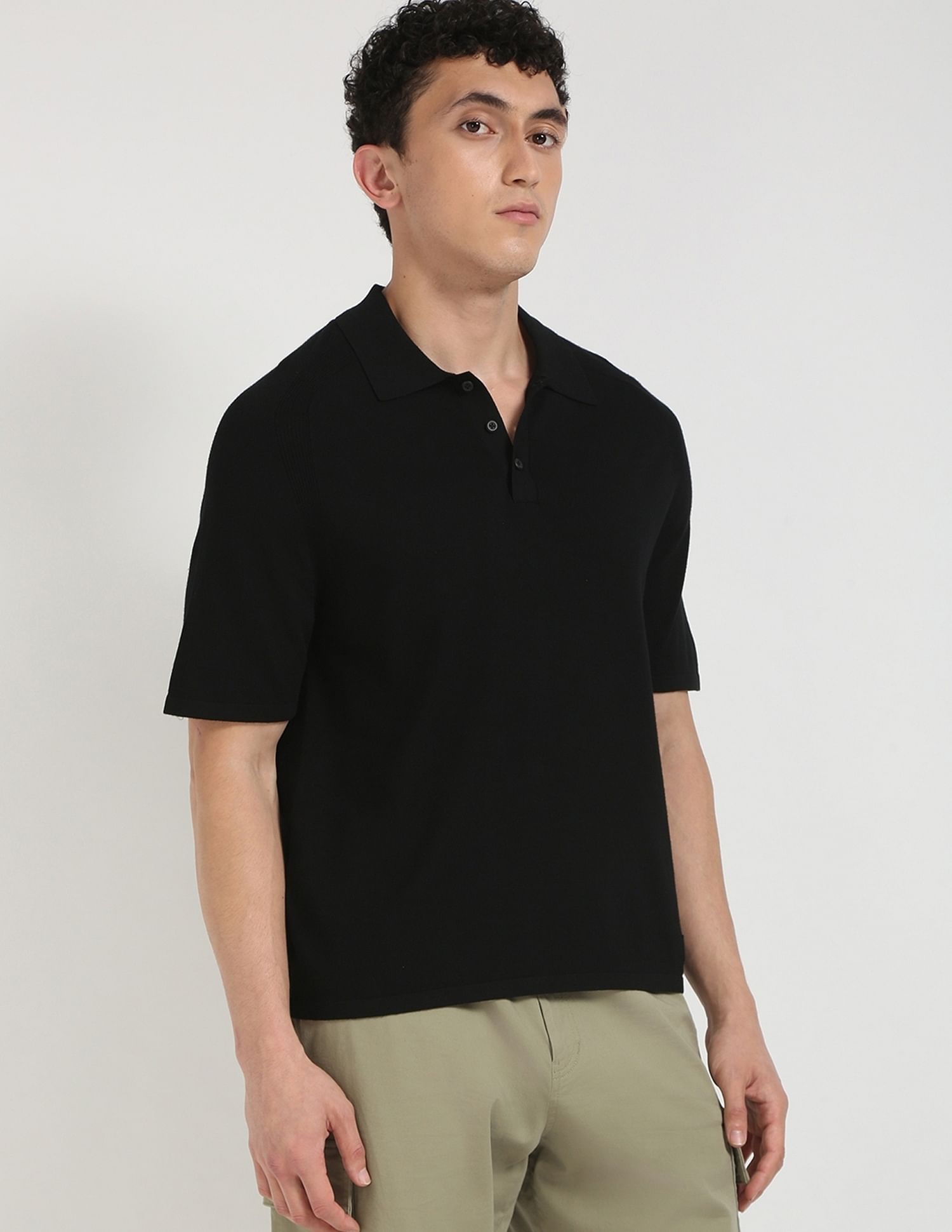 Calvin Klein Jeans Solid Regular-Fit Viscose Polo T-Shirt