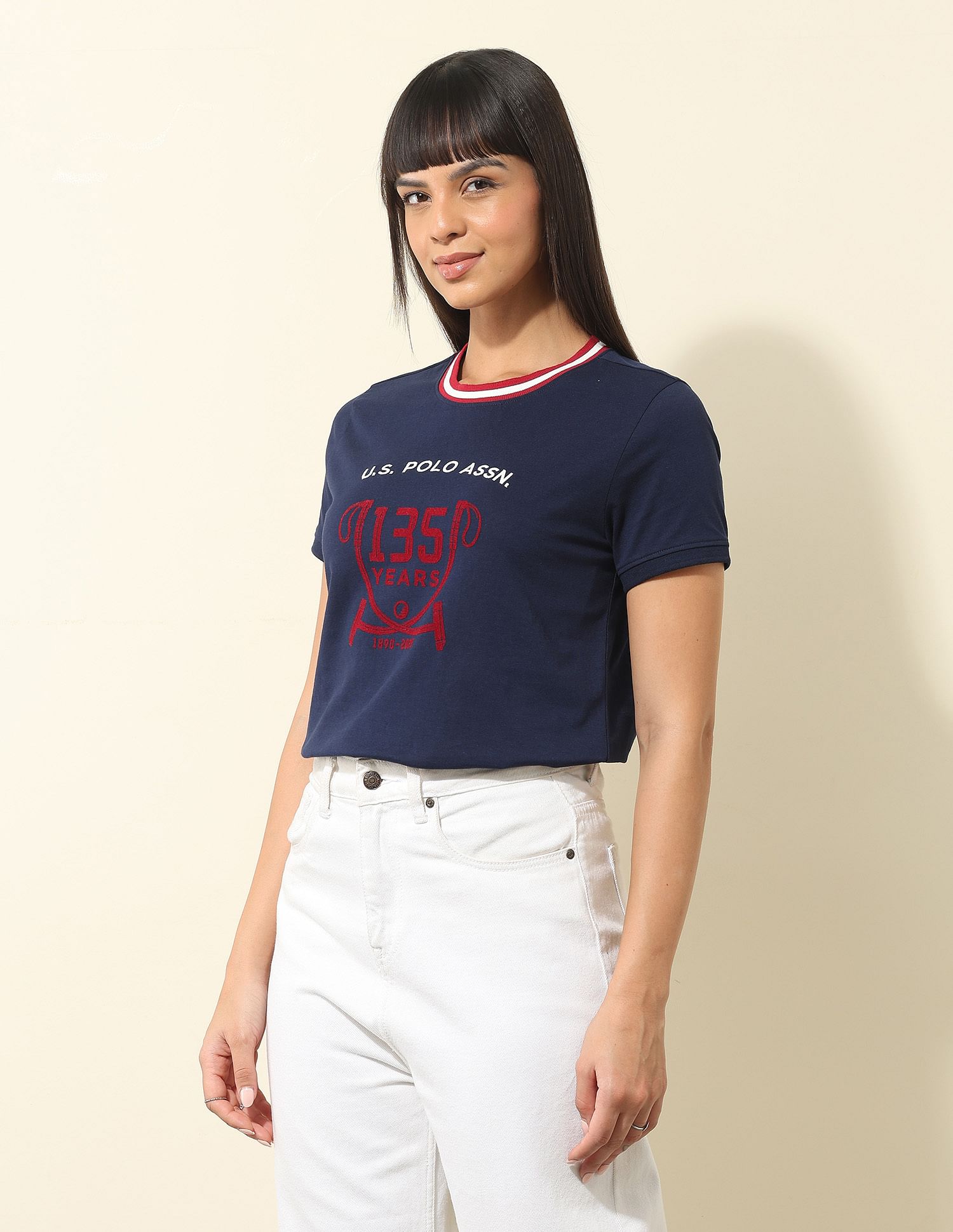 U.S. Polo Assn. Women Regular Fit Brand Printed T-Shirt