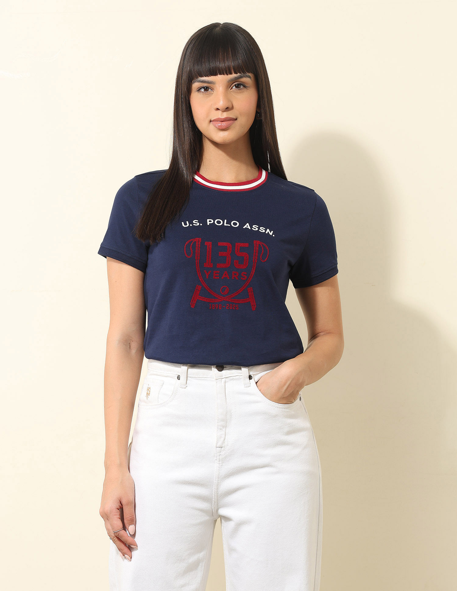 U.S. Polo Assn. Women Regular Fit Brand Printed T-Shirt