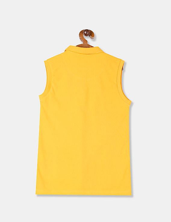 U.S. Polo Assn. Kids Girls Yellow Sleeveless Printed Polo Shirt