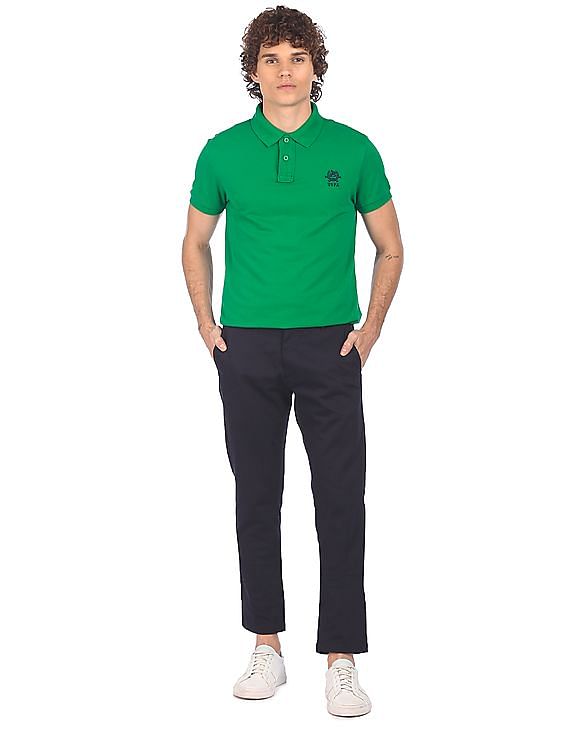 U.S. Polo Assn. Men Green Solid Short Sleeves Polo T-shirt