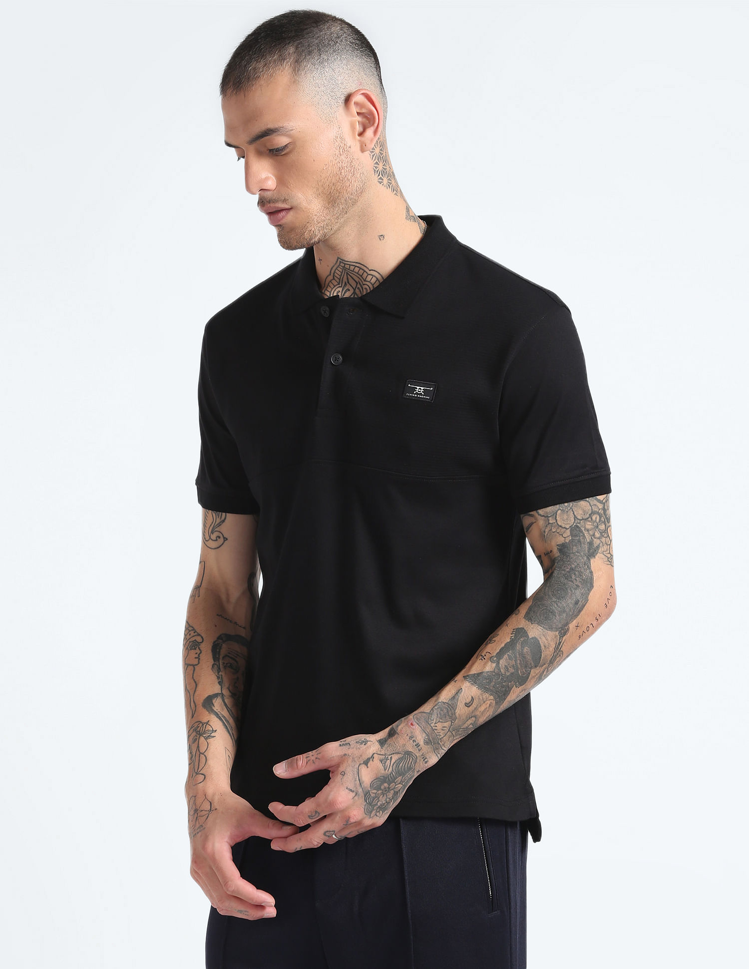 Flying Machine Solid Cotton Polo Shirt