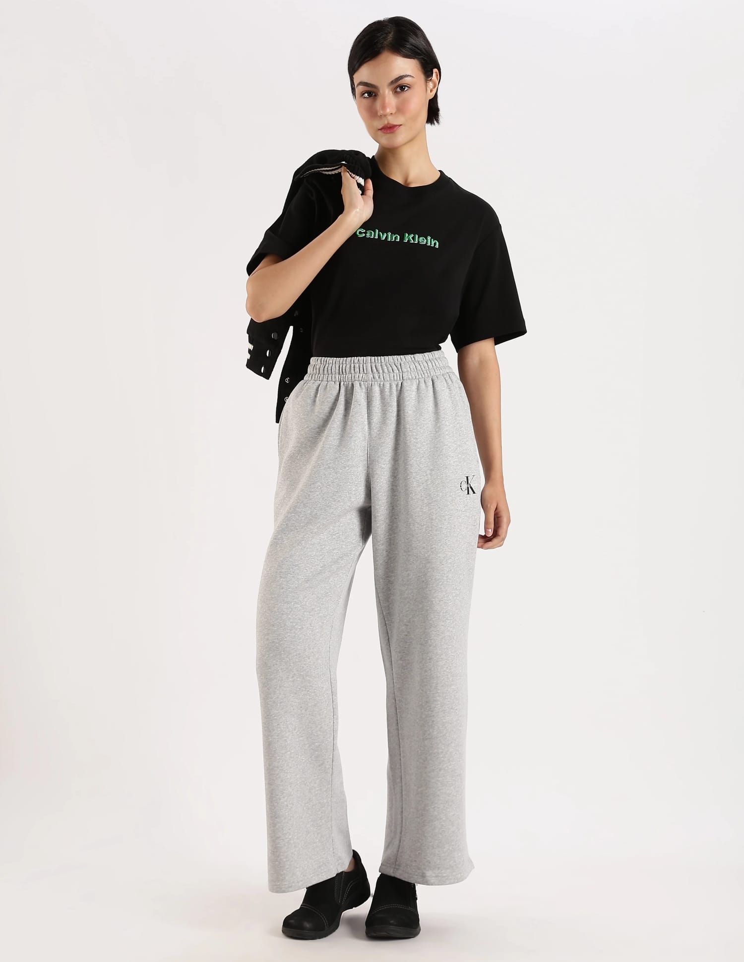 Buy Calvin Klein Jeans Wide Leg Fit Solid Mid Rise Trackpant
