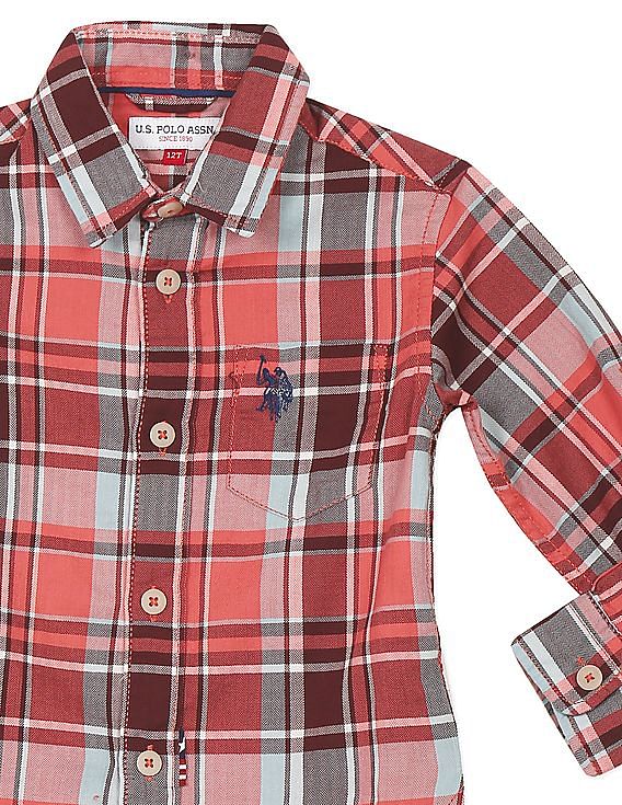 Polo Assn U.S Boys Short Sleeve Classic Plaid Woven Shirt 