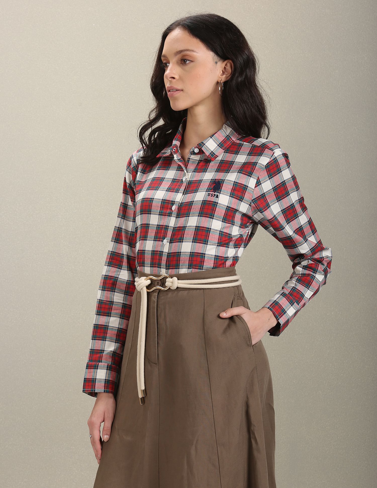 U.S. Polo Assn. Women Tartan Check Oxford Shirt