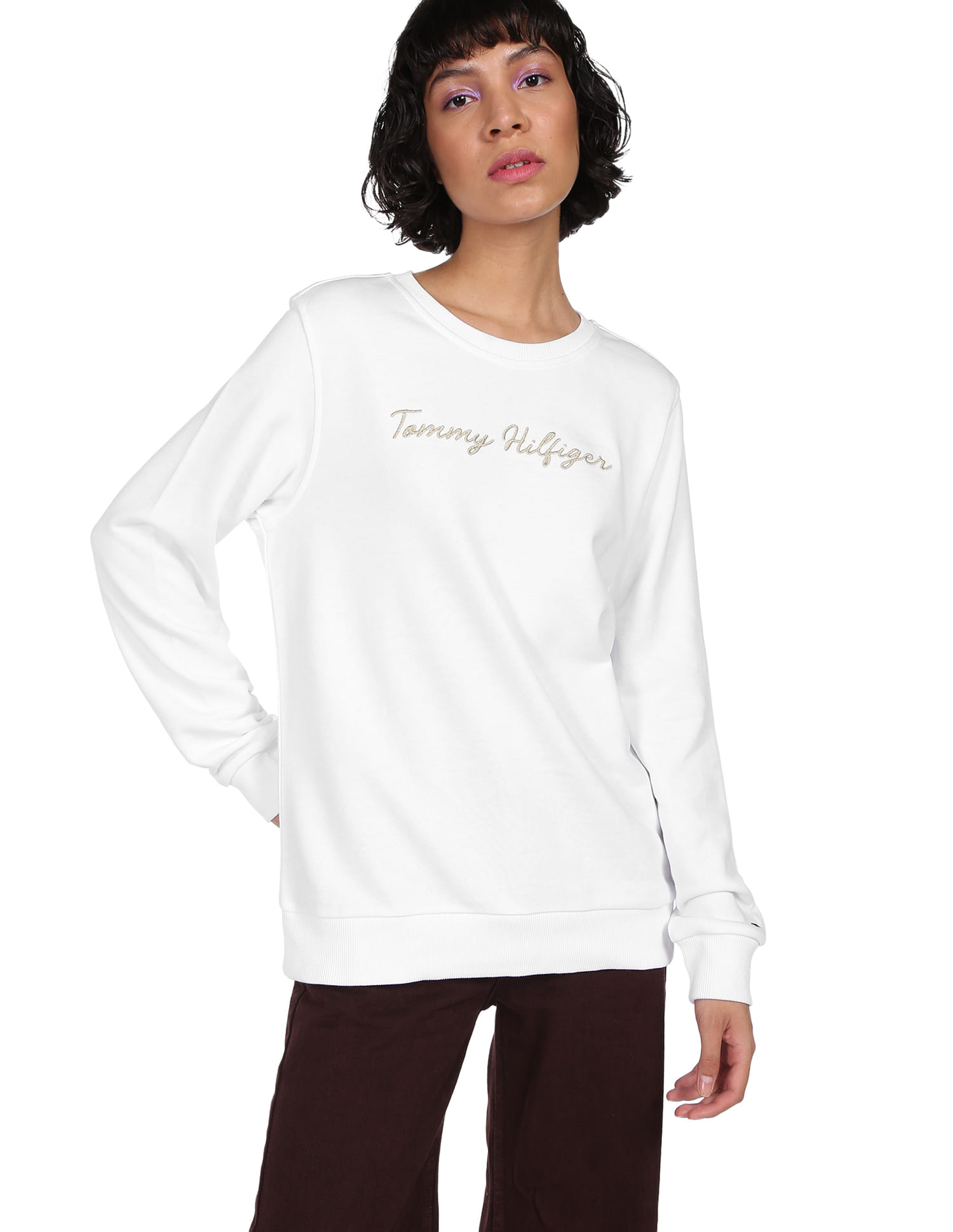Buy Tommy Hilfiger Women White Embroidered Script Logo Organic