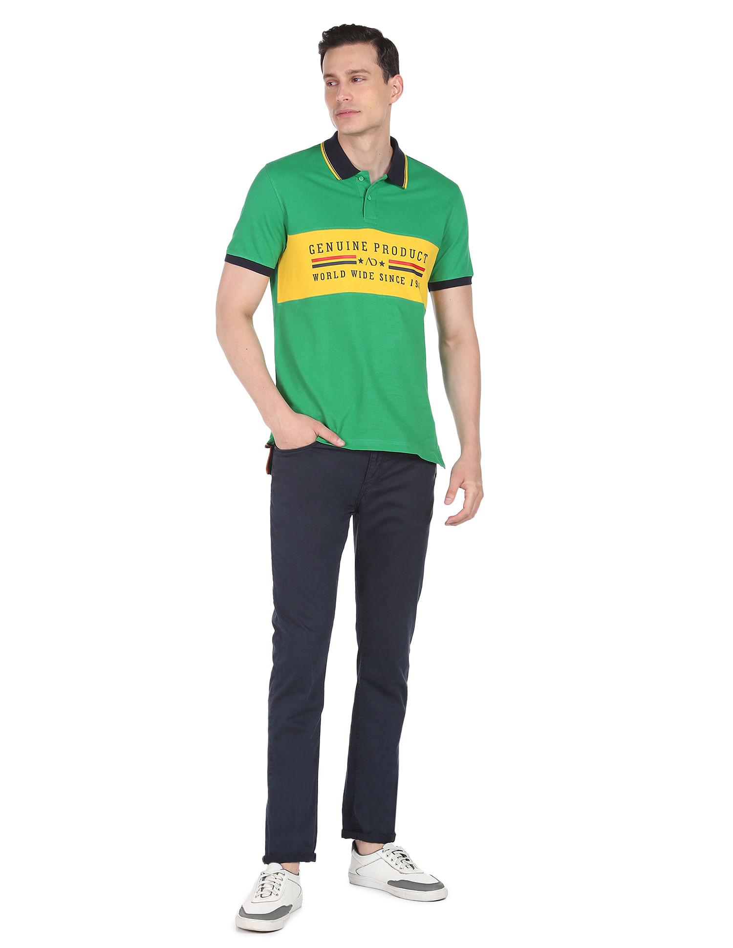 AD by Arvind Cotton Colour Block Polo Shirt