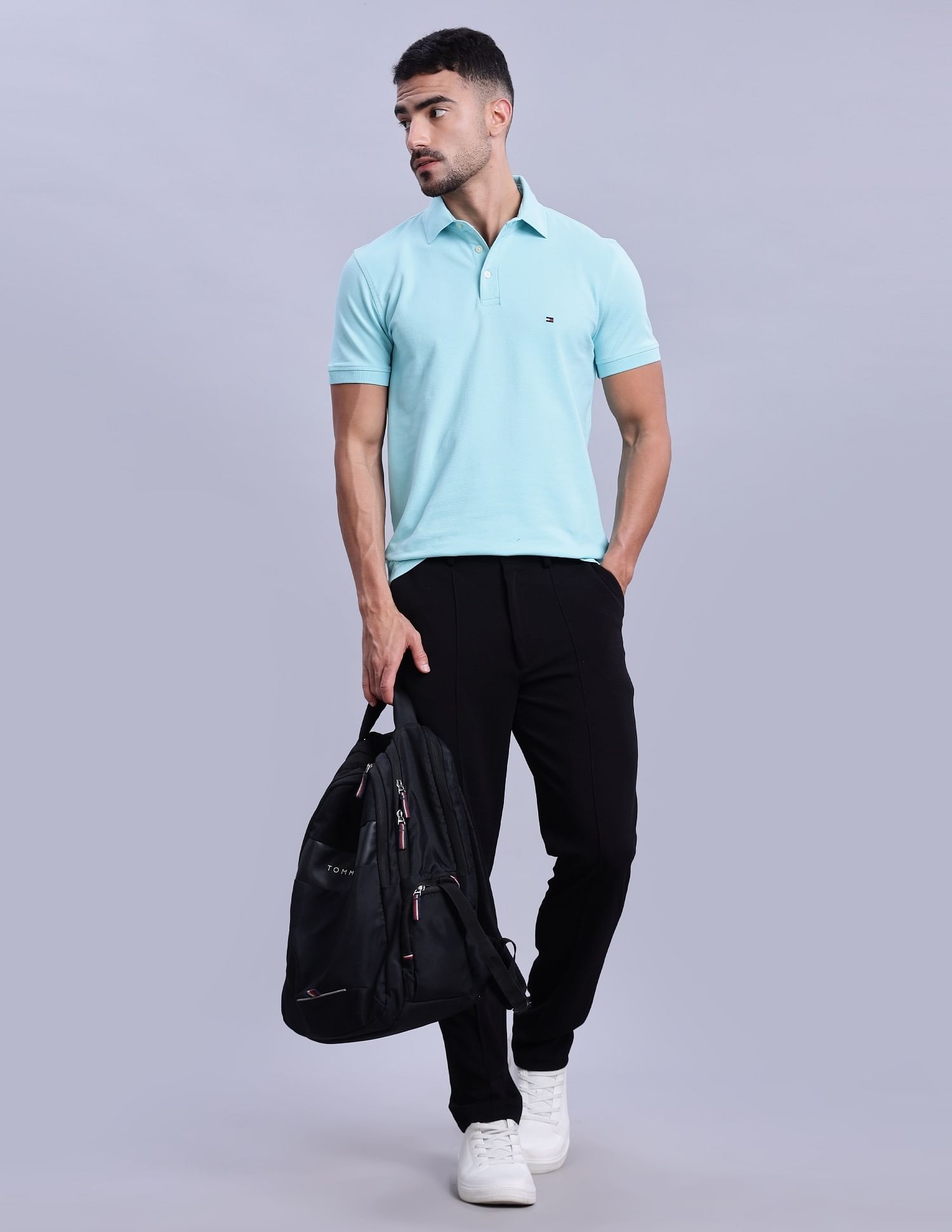 Tommy Hilfiger Mens Blue Solid Polo Shirt