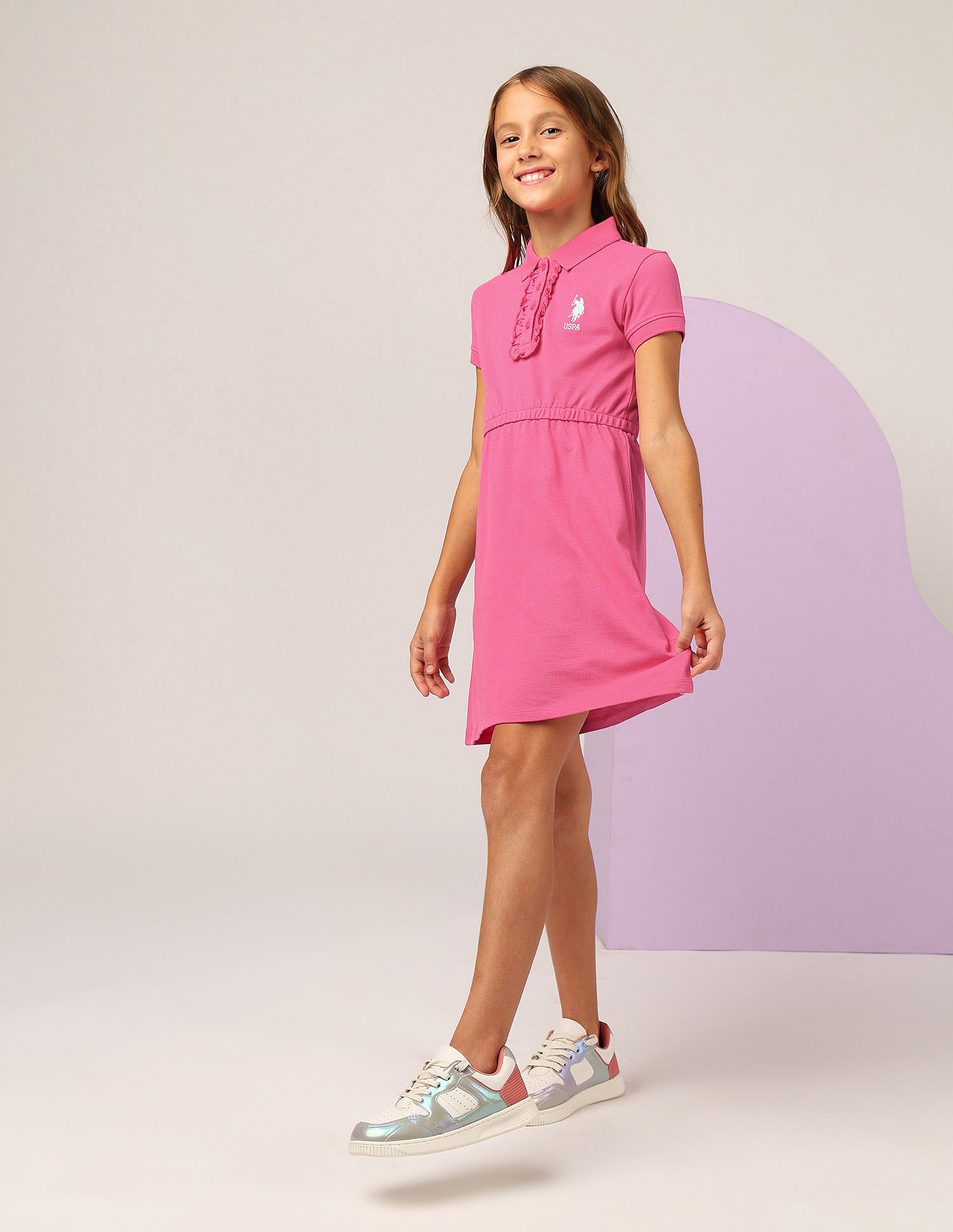 U.S. Polo Assn. Kids Girls Cinched Waist Polo Dress