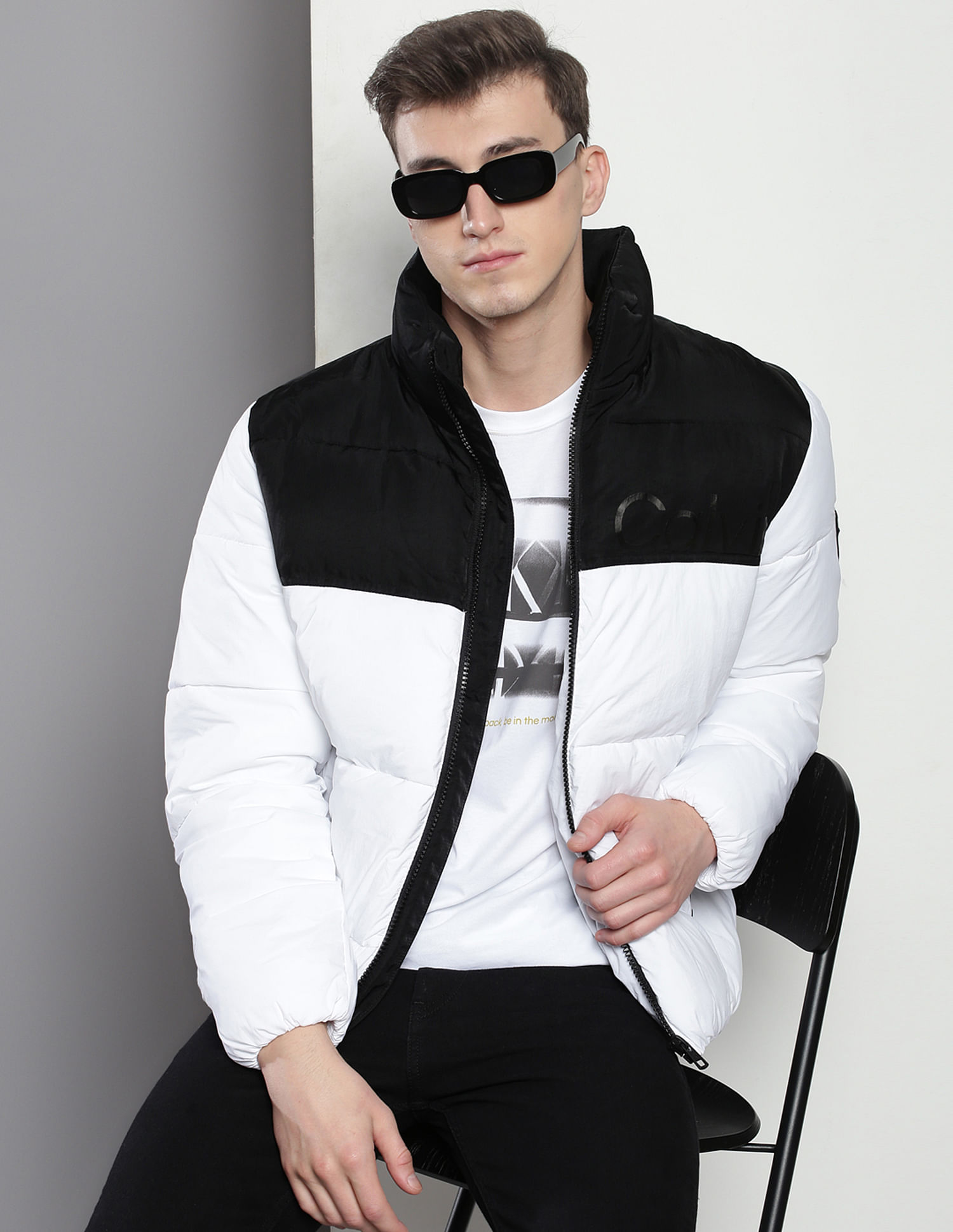 Colour block puffer jacket mens on sale