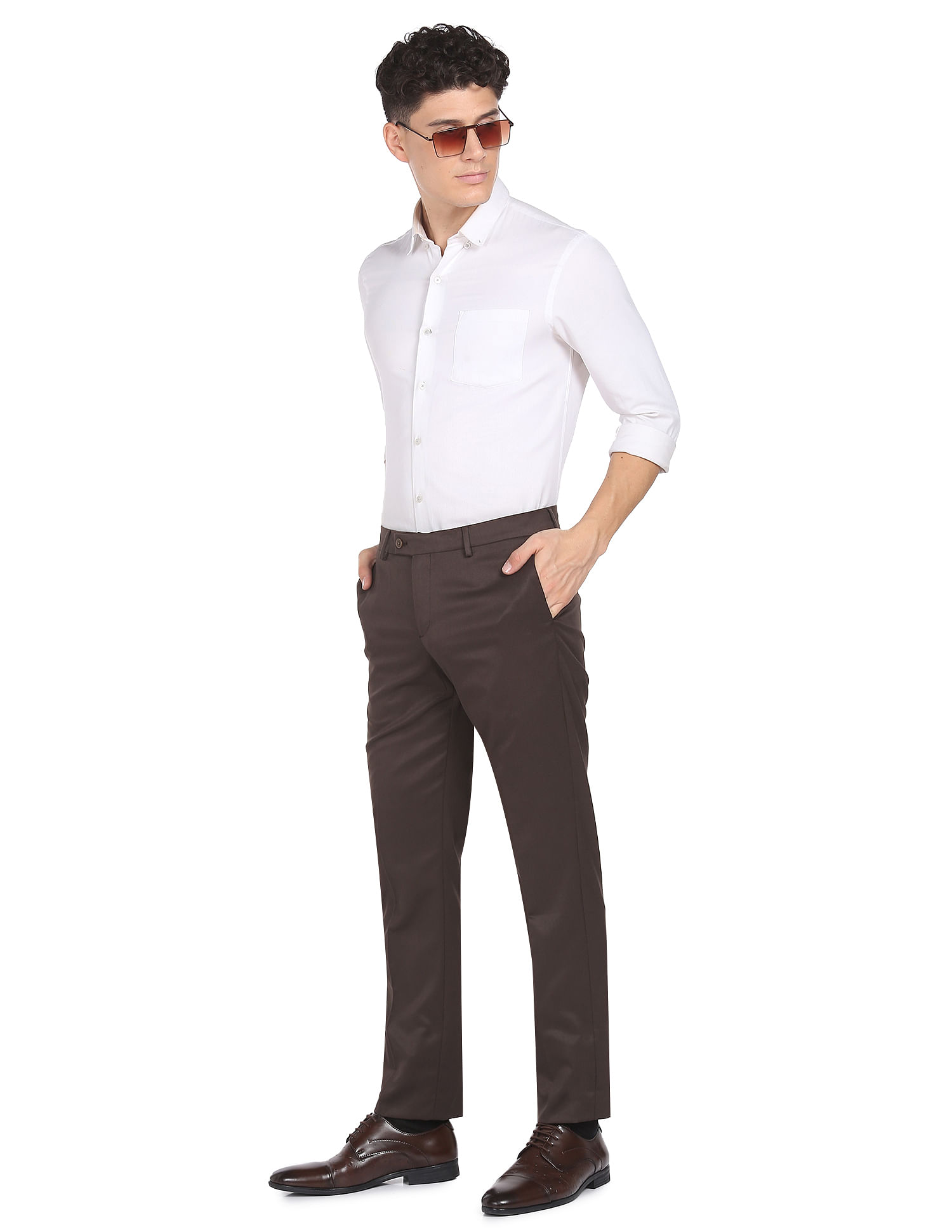 Arrow Grey Self Design Regular Fit Formal Trouser - Buy Arrow Grey Self  Design Regular Fit Formal Trouser online in India