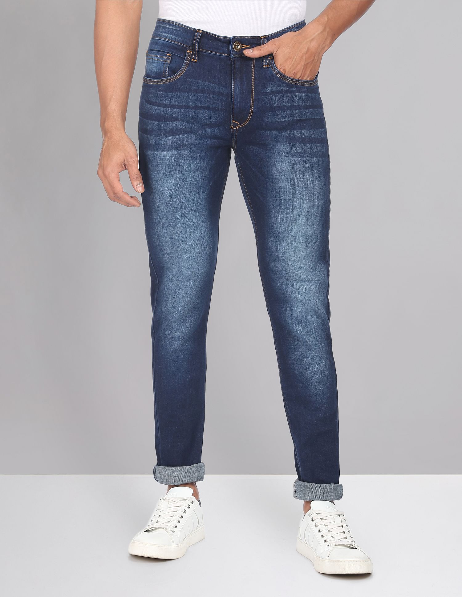 AD by Arvind Skinny Fit Stone Wash Stretch Jeans