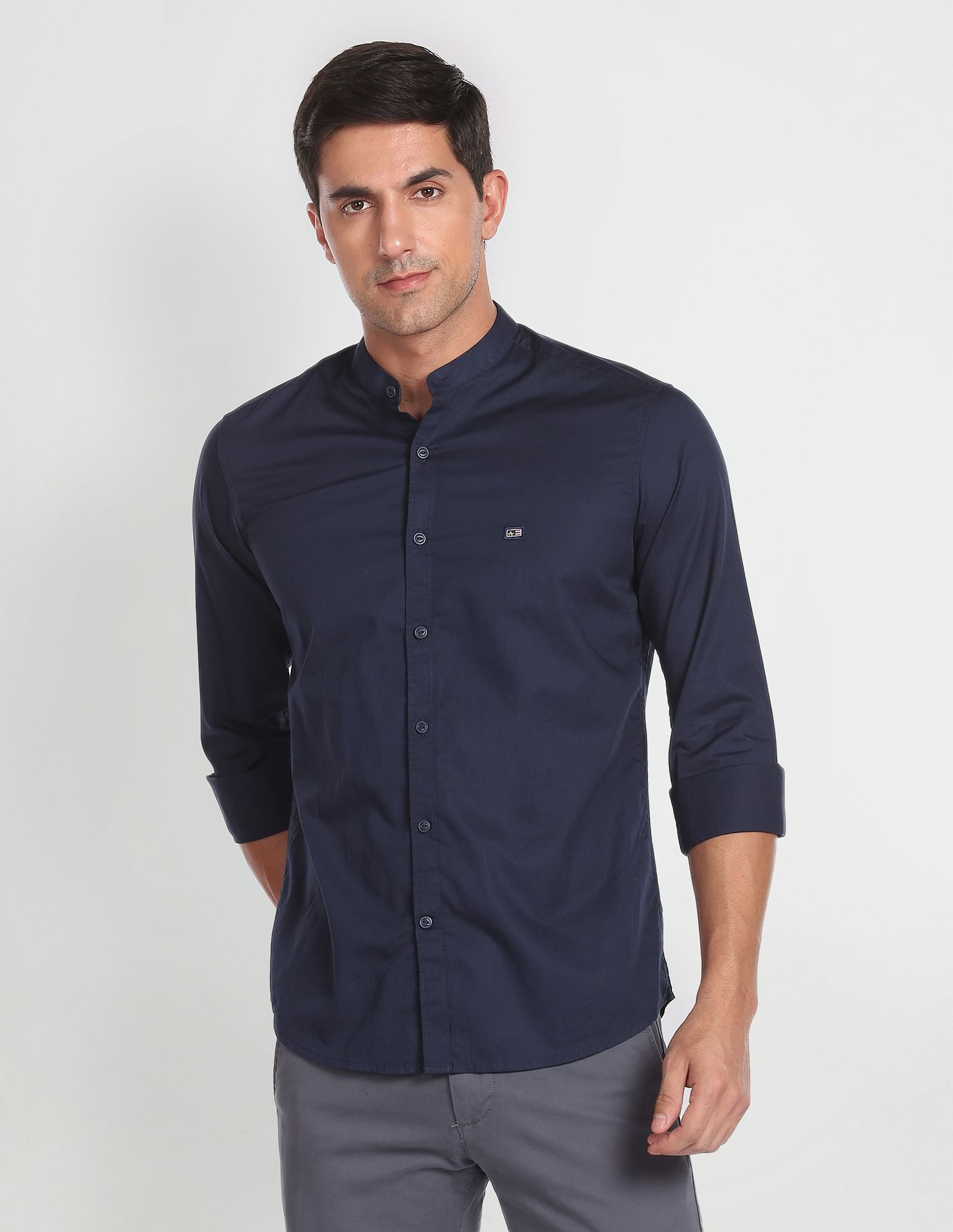 Arrow Sports Mandarin Collar Cotton Casual Shirt