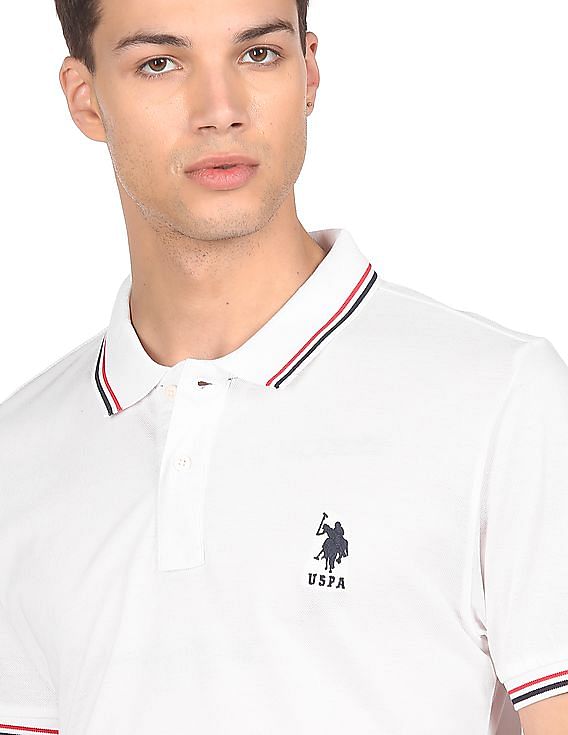 U.S. Polo Assn. Striped Collar Solid Polo Shirt
